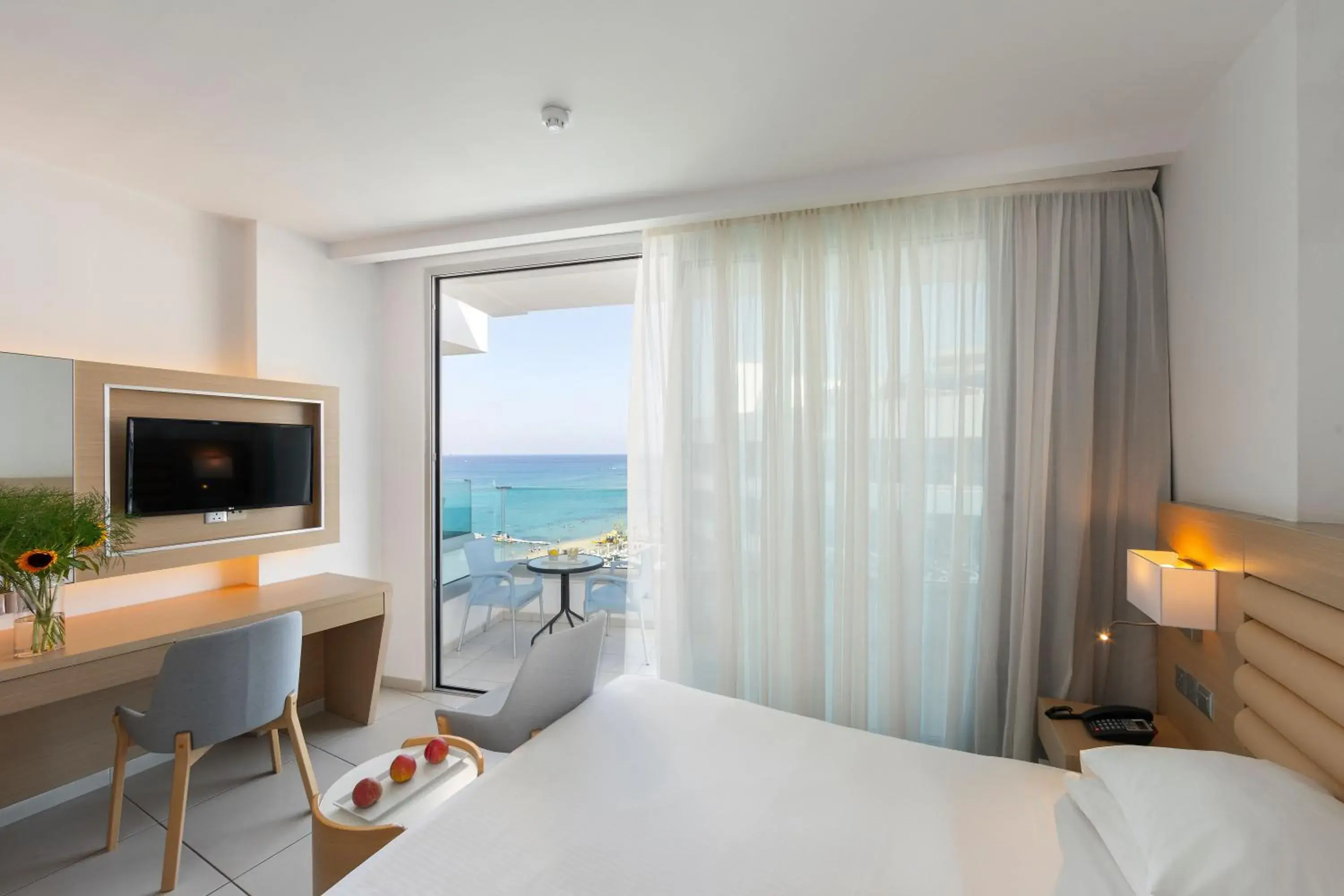 View (from property/room), Bed in Vrissaki Beach Hotel View (from property/room), Bed in Vrissaki Beach Hotel