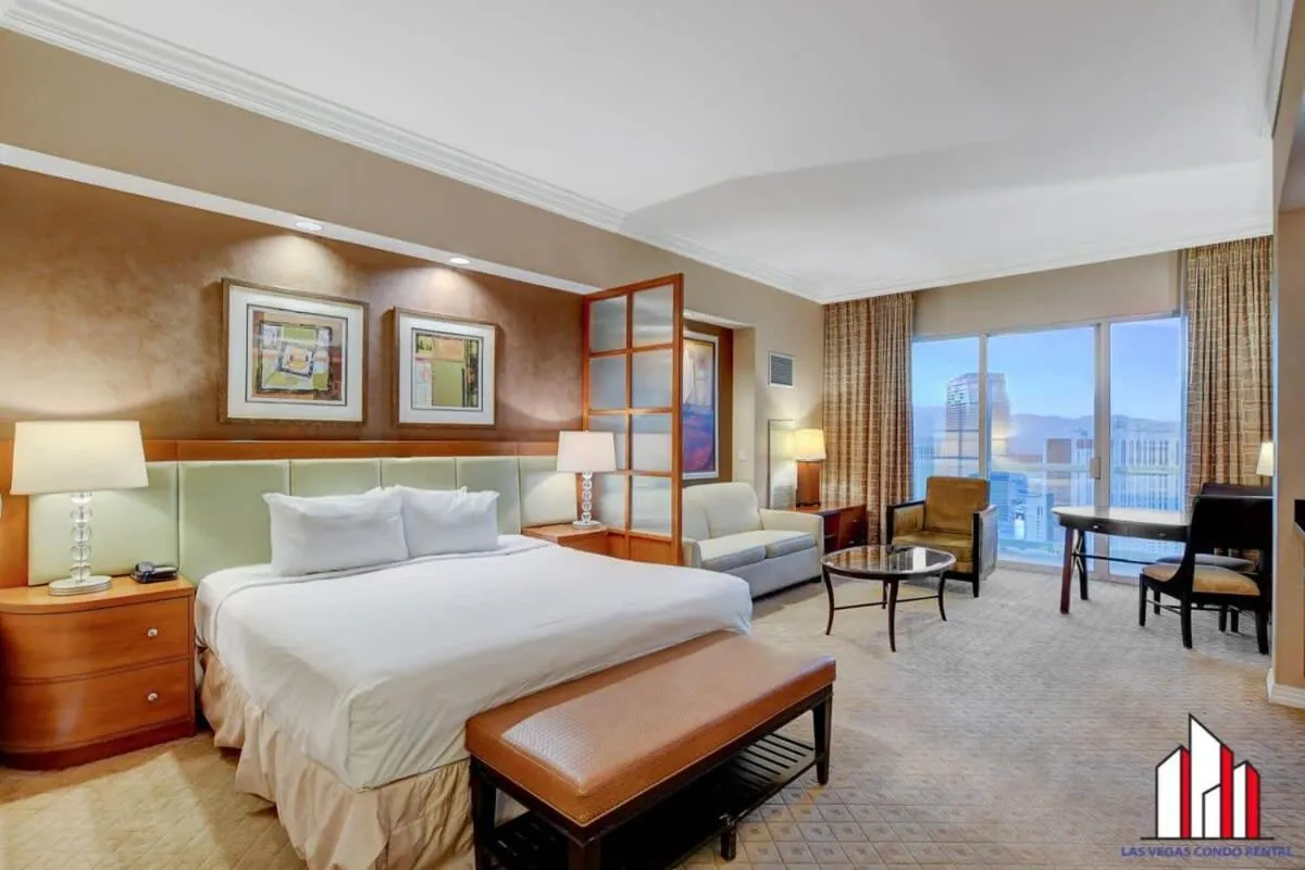 Bed in MGM Signature-36-705 F1 Track & Strip View Balcony