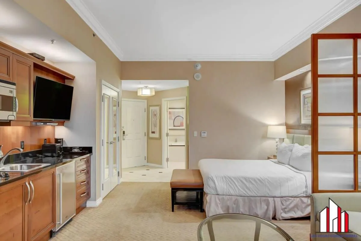 Bed in MGM Signature-36-705 F1 Track & Strip View Balcony