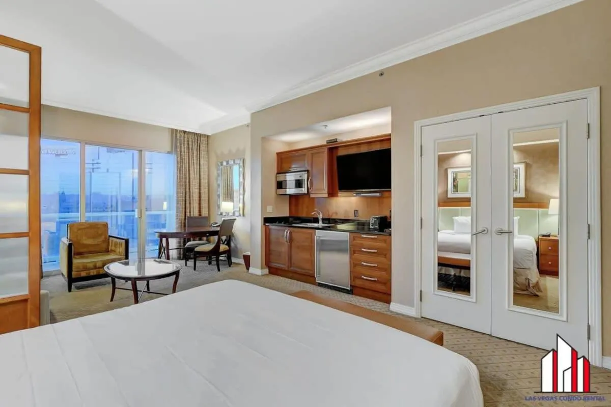 Bed in MGM Signature-36-705 F1 Track & Strip View Balcony