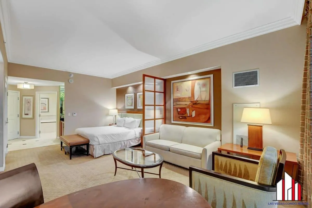 Bed in MGM Signature-36-705 F1 Track & Strip View Balcony