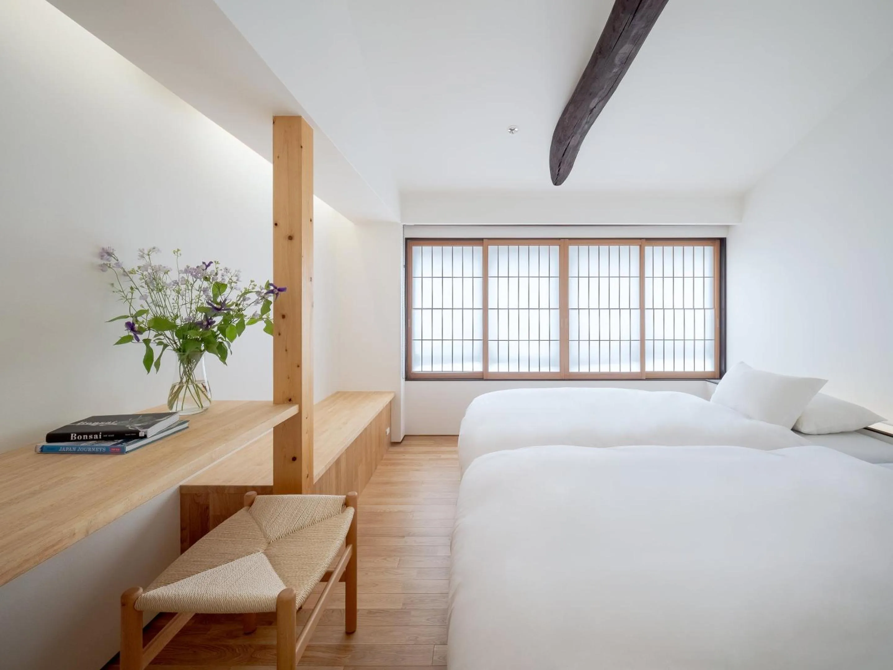 Bedroom, Bed in Mizunoha Machiya House