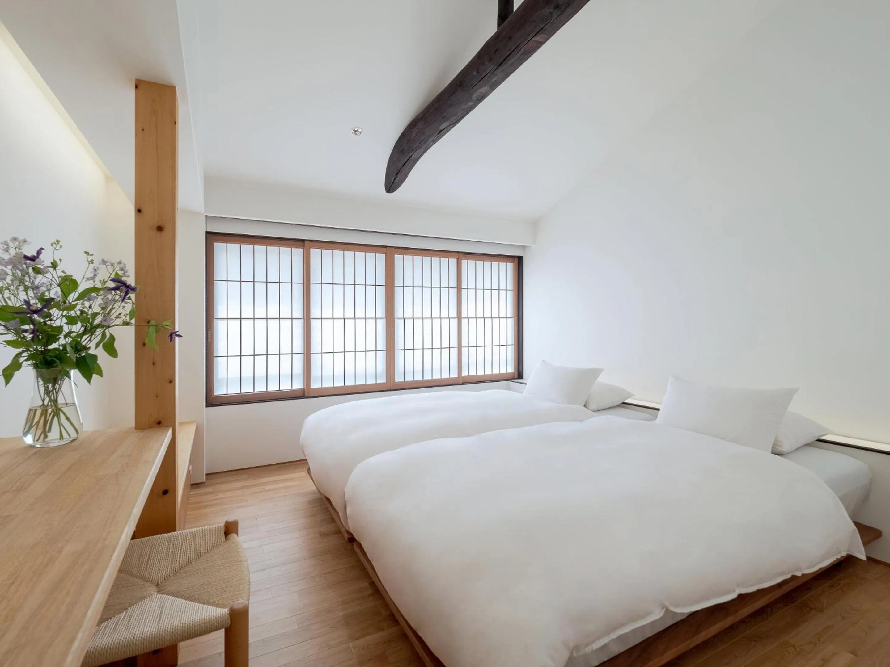 Bedroom, Bed in Mizunoha Machiya House