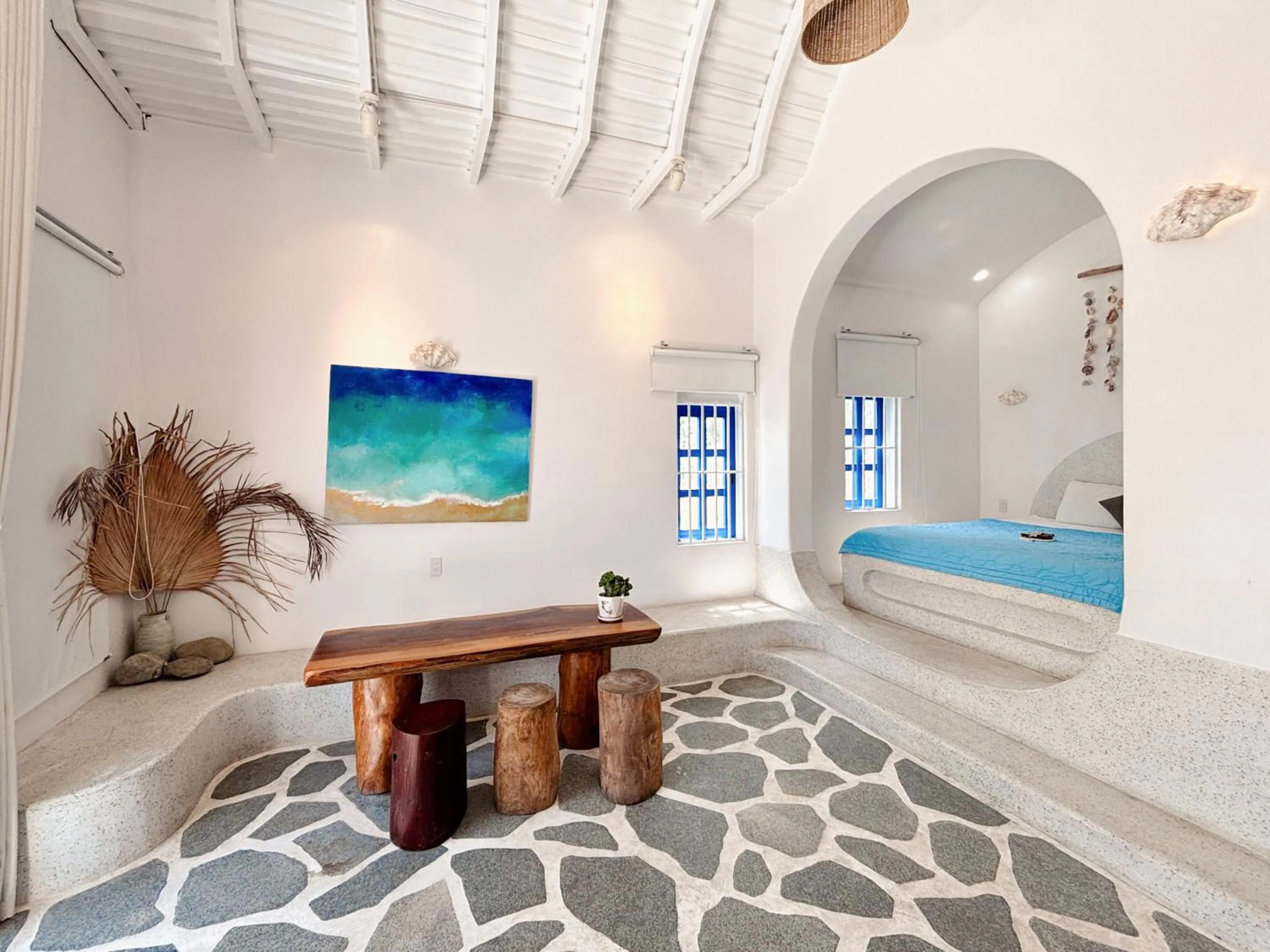 Living room, Bed in Santorini Villa Cam Ranh