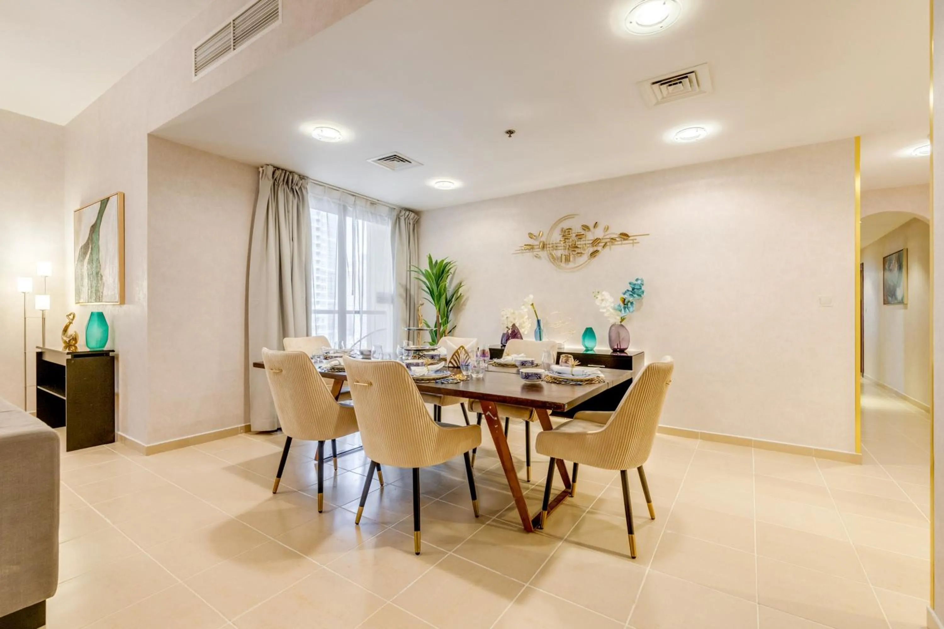 Dining area in GLOBALSTAY. Modern Apartments steps to JBR Beach