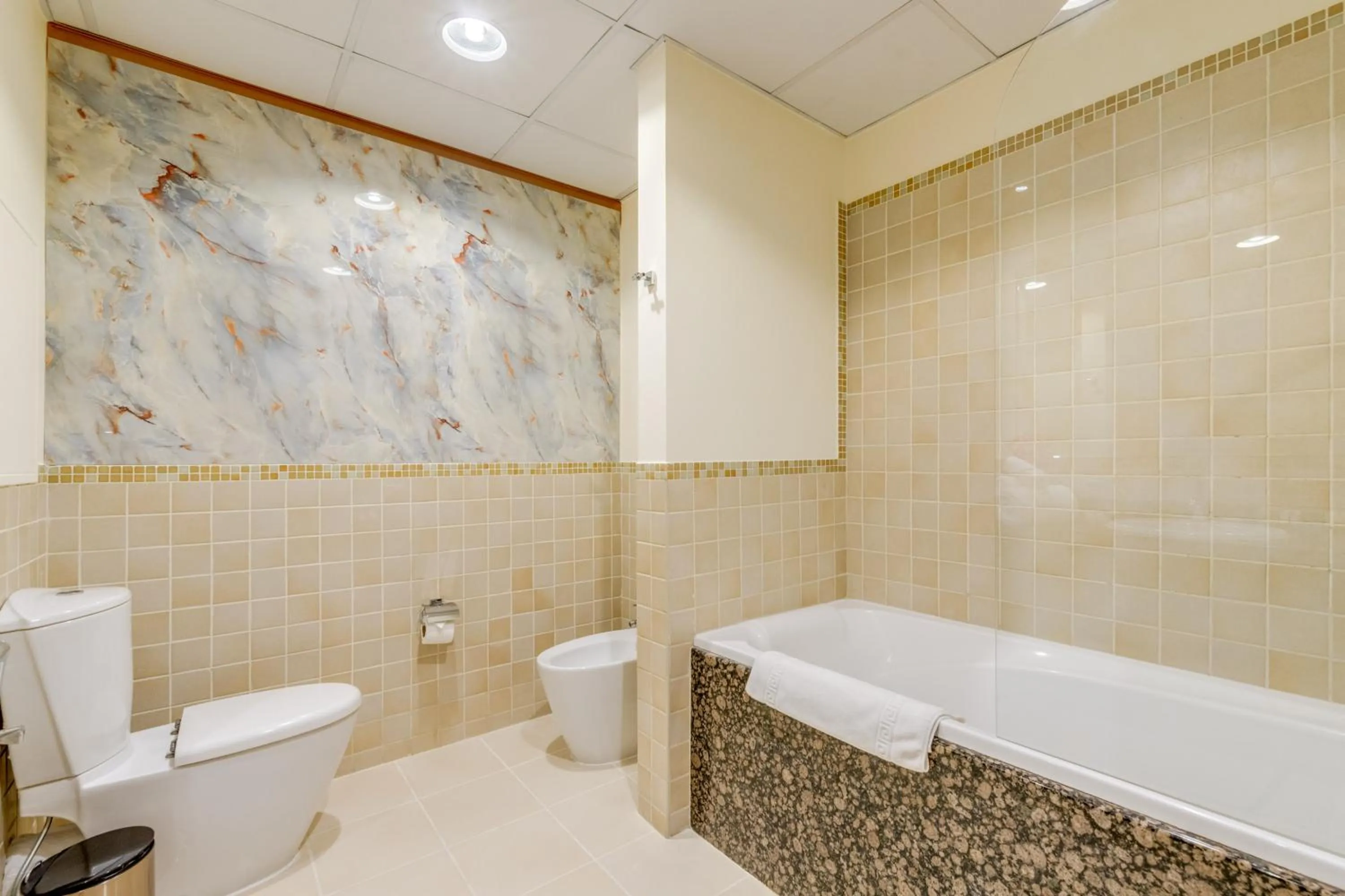 Bathroom in GLOBALSTAY. Modern Apartments steps to JBR Beach