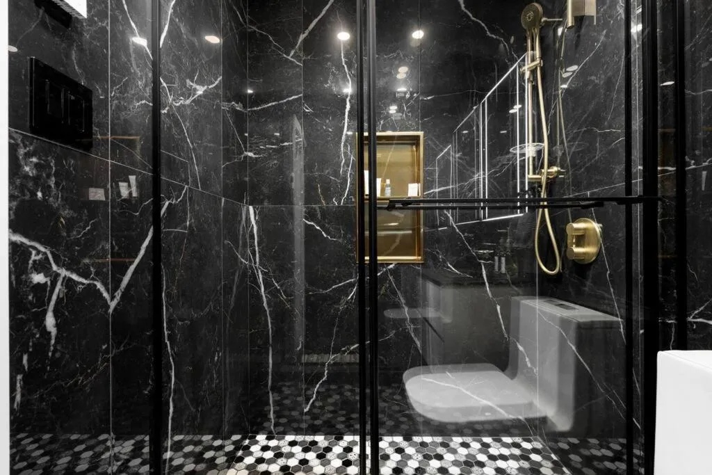 Shower in Downtown Luxe: Metro, King Bed, Parking, Sleeps 6