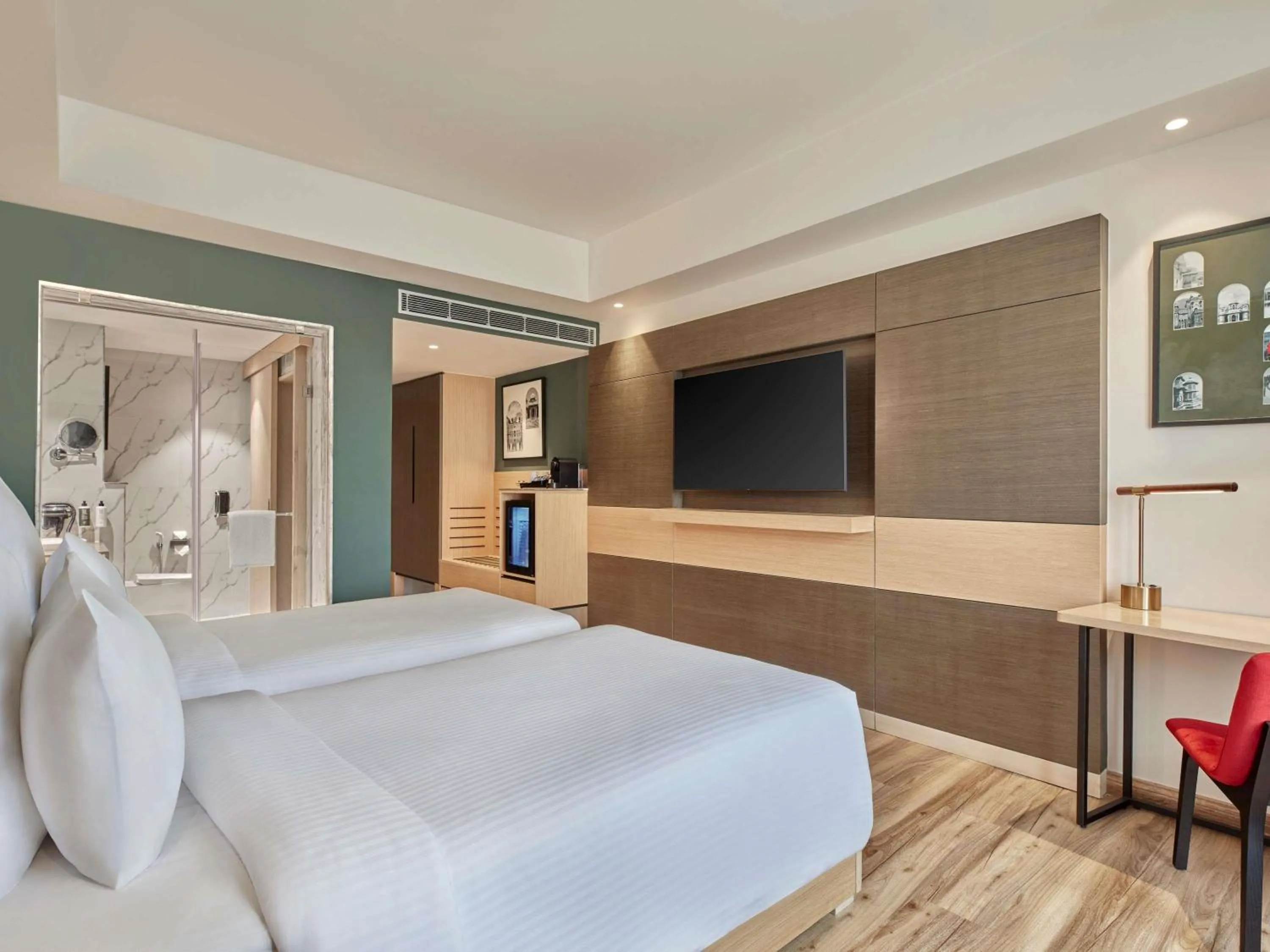 Executive Room with Two Single Beds - Non Smoking/Pool side: Avail *Unlimited IMFL (6-8 PM) (Selected drinks only), Early check-in before 2 hrs, 15% off on F&B, 20% on SPA, Happy Hours from 11am-7pm, Unlimited premium brands (IMFL) from 6 PM to 8 PM daily in Novotel Jaipur Convention Centre