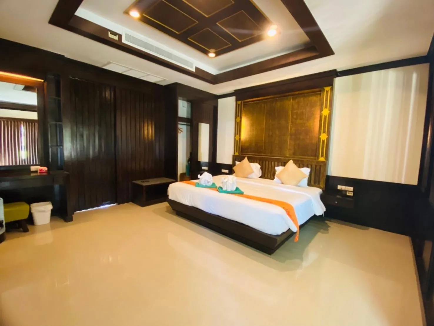 Bedroom, Bed in Hotel and Beach Bungalow at Lanta Resort