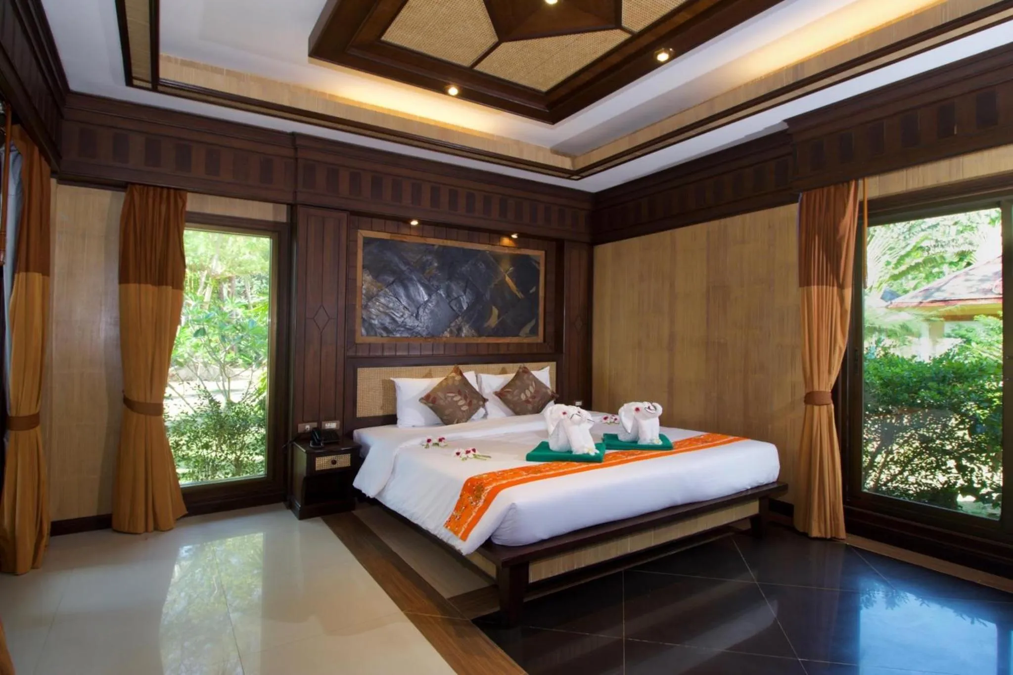 Bedroom, Bed in Hotel and Beach Bungalow at Lanta Resort