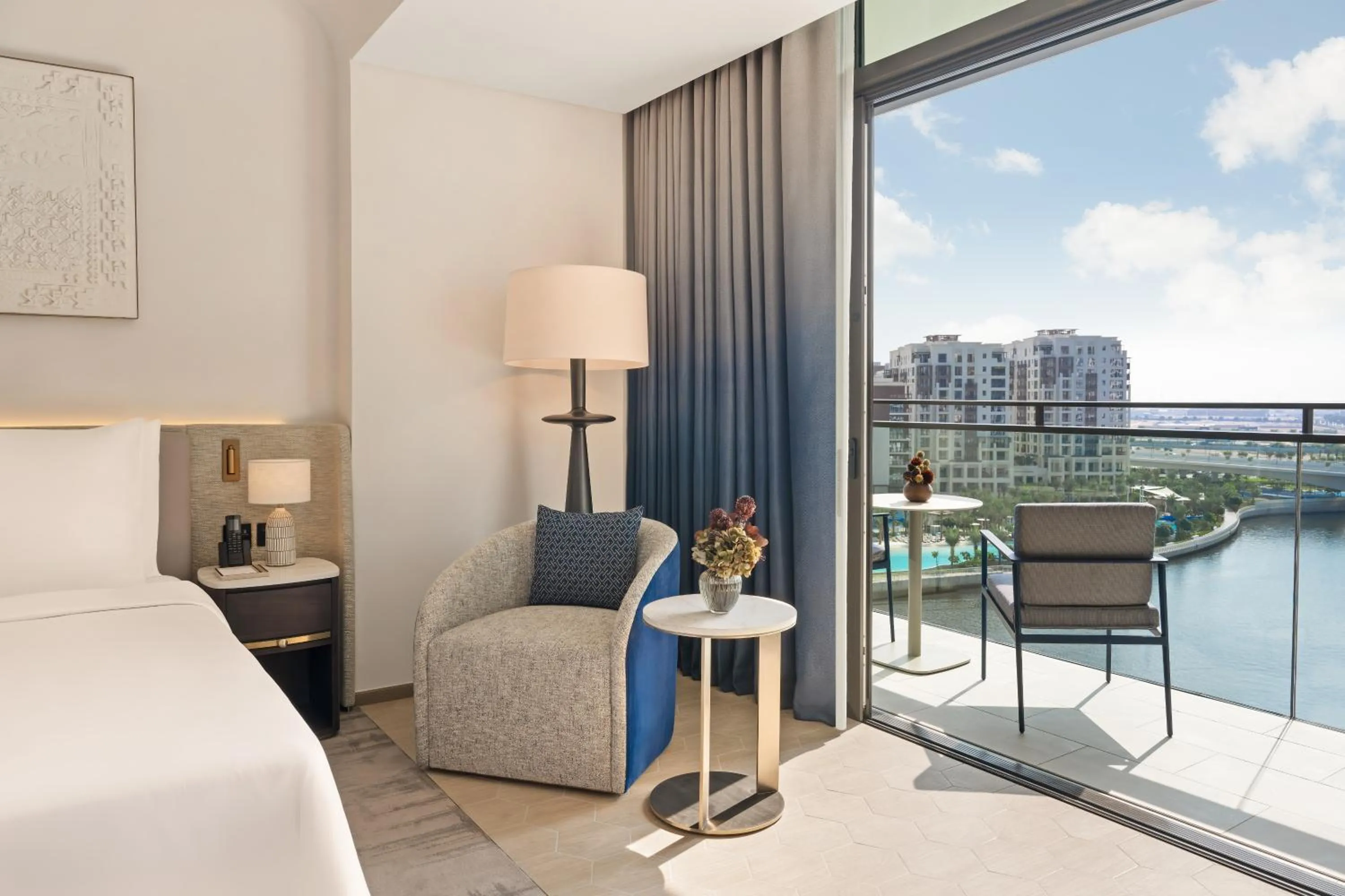 View (from property/room), Bed in Palace Dubai Creek Harbour