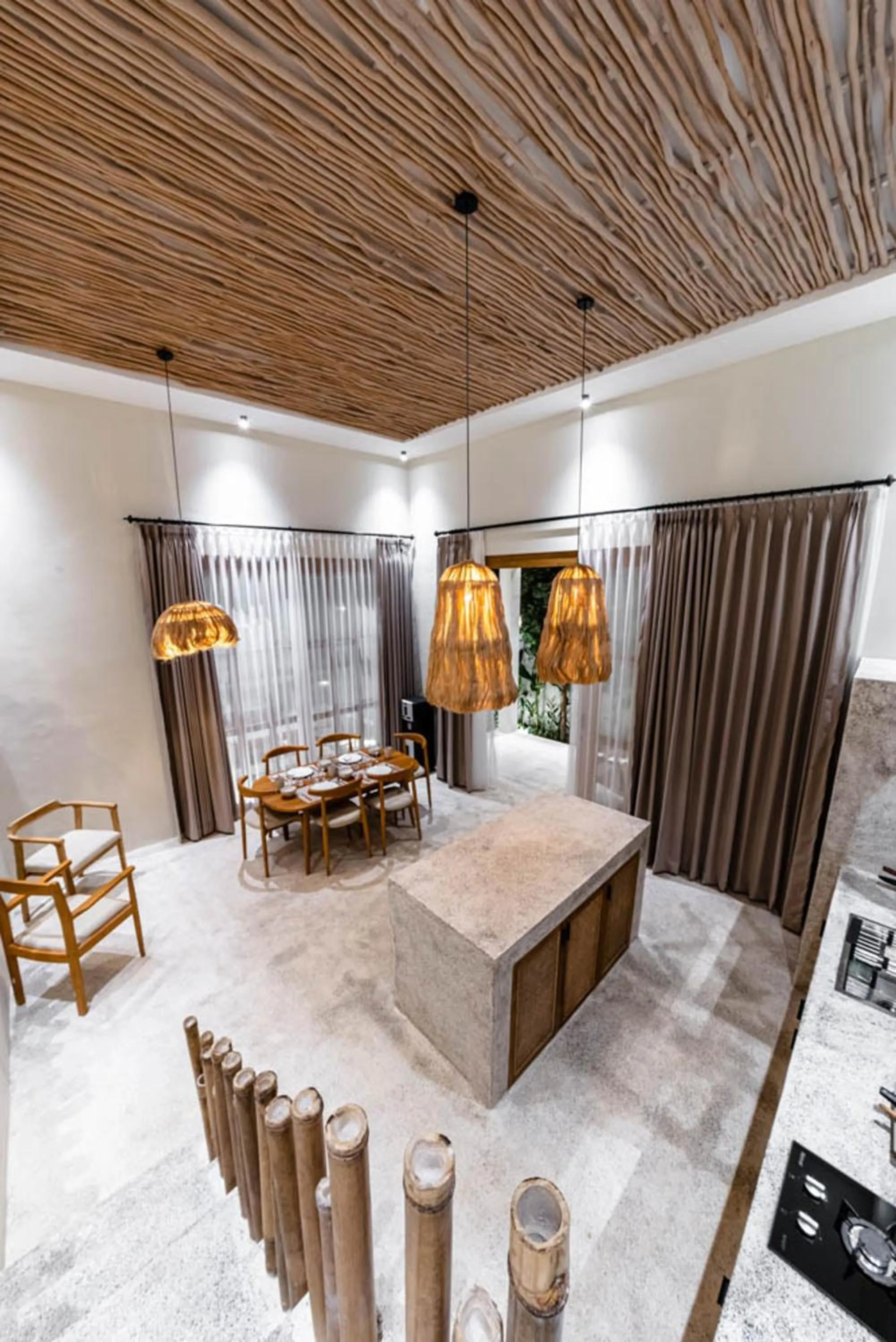 Kitchen or kitchenette, Bed in Semiramida Villa by EVDEkimi - Elegant 2BR with Pool, Open-air bath, Patio