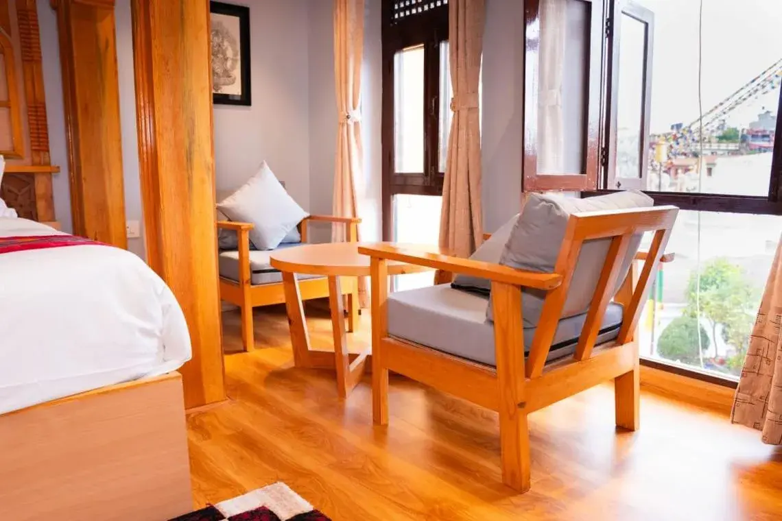 Seating area, Bed in Boudha Stupa View Guest House Seating area, Bed in Boudha Stupa View Guest House