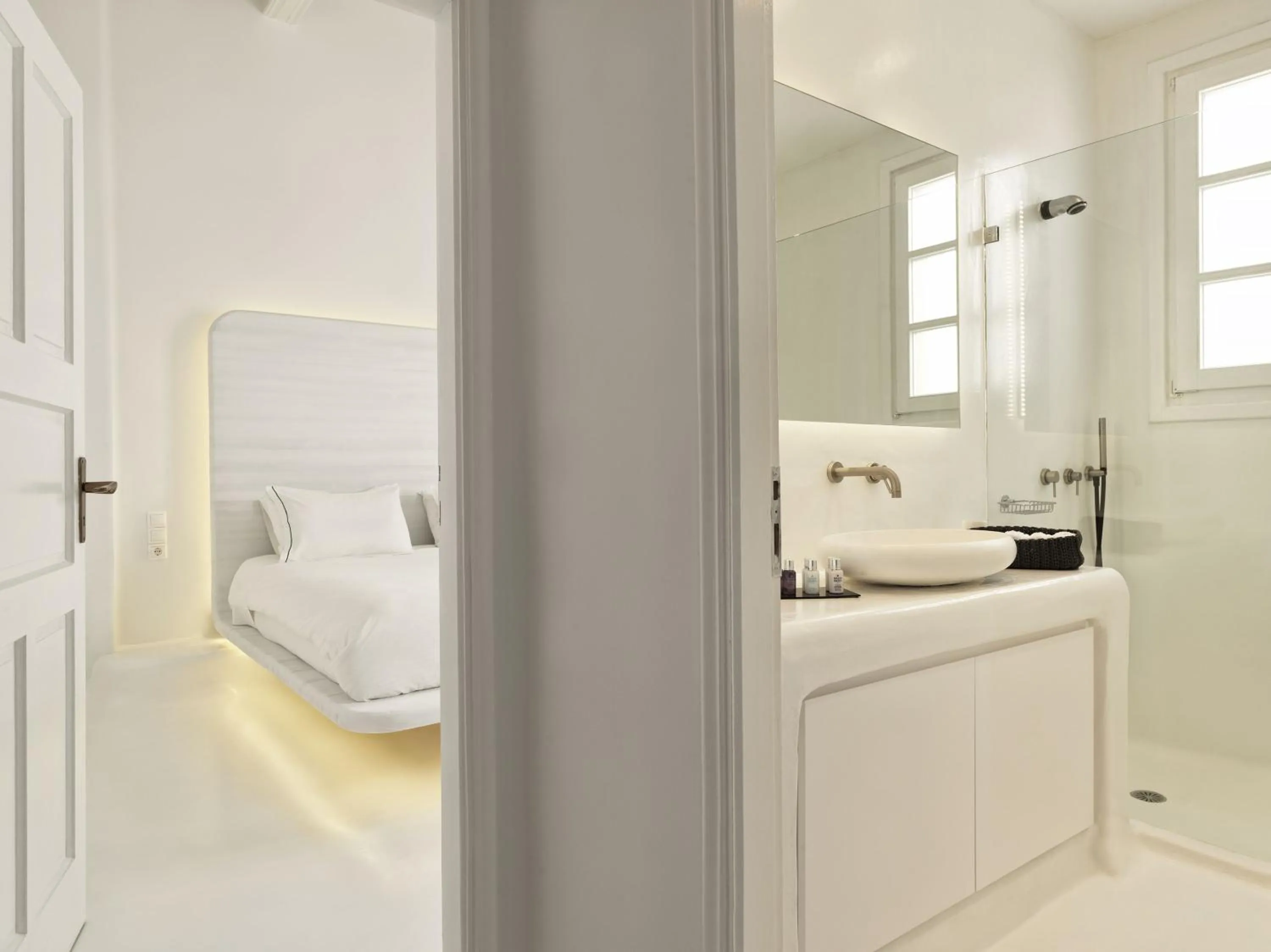 Bathroom, Bed in Villa Kampani Sea View Villa Mykonos Town