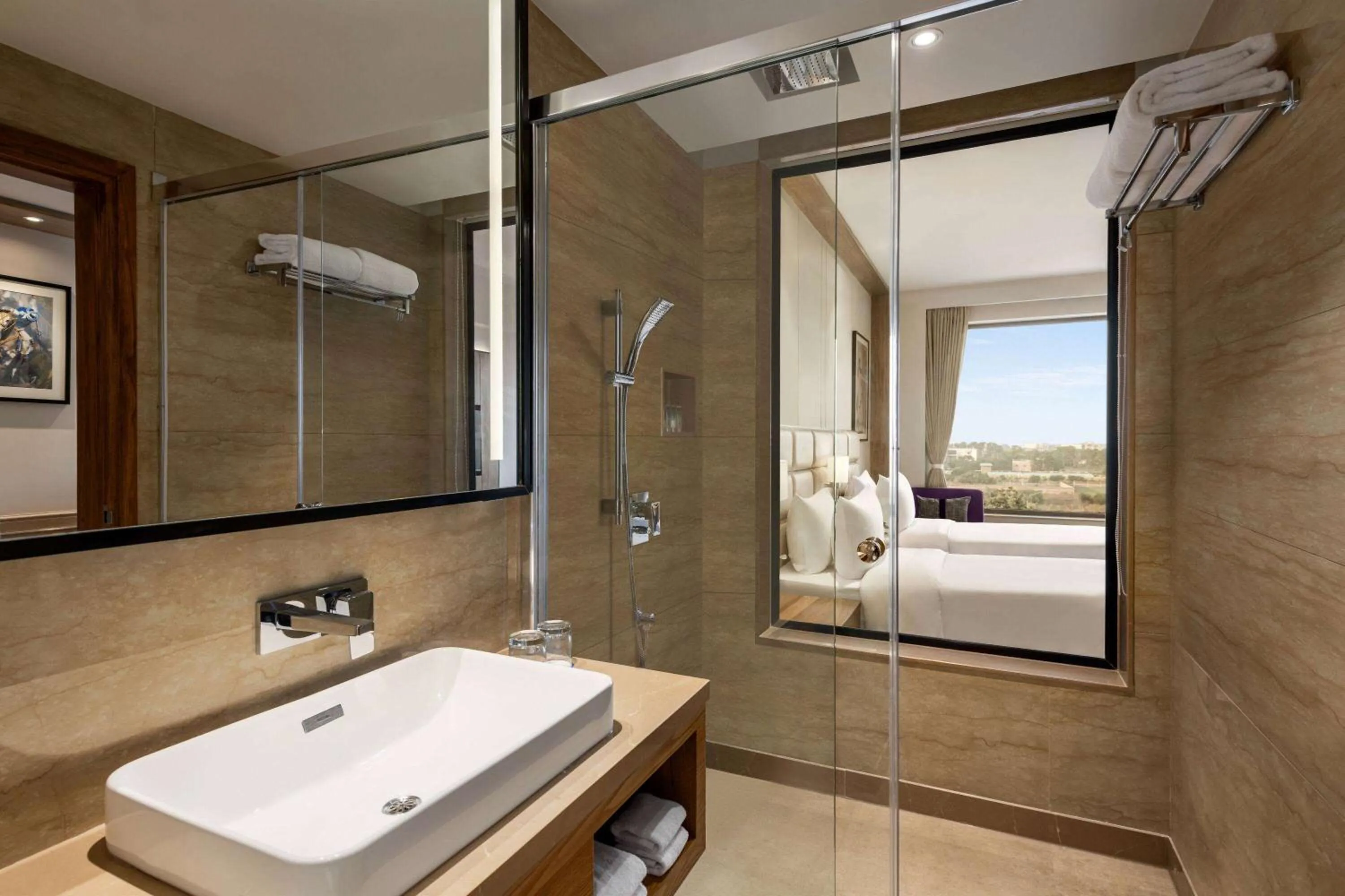 Bathroom, Bed in Ramada Encore by Wyndham Amritsar Airport