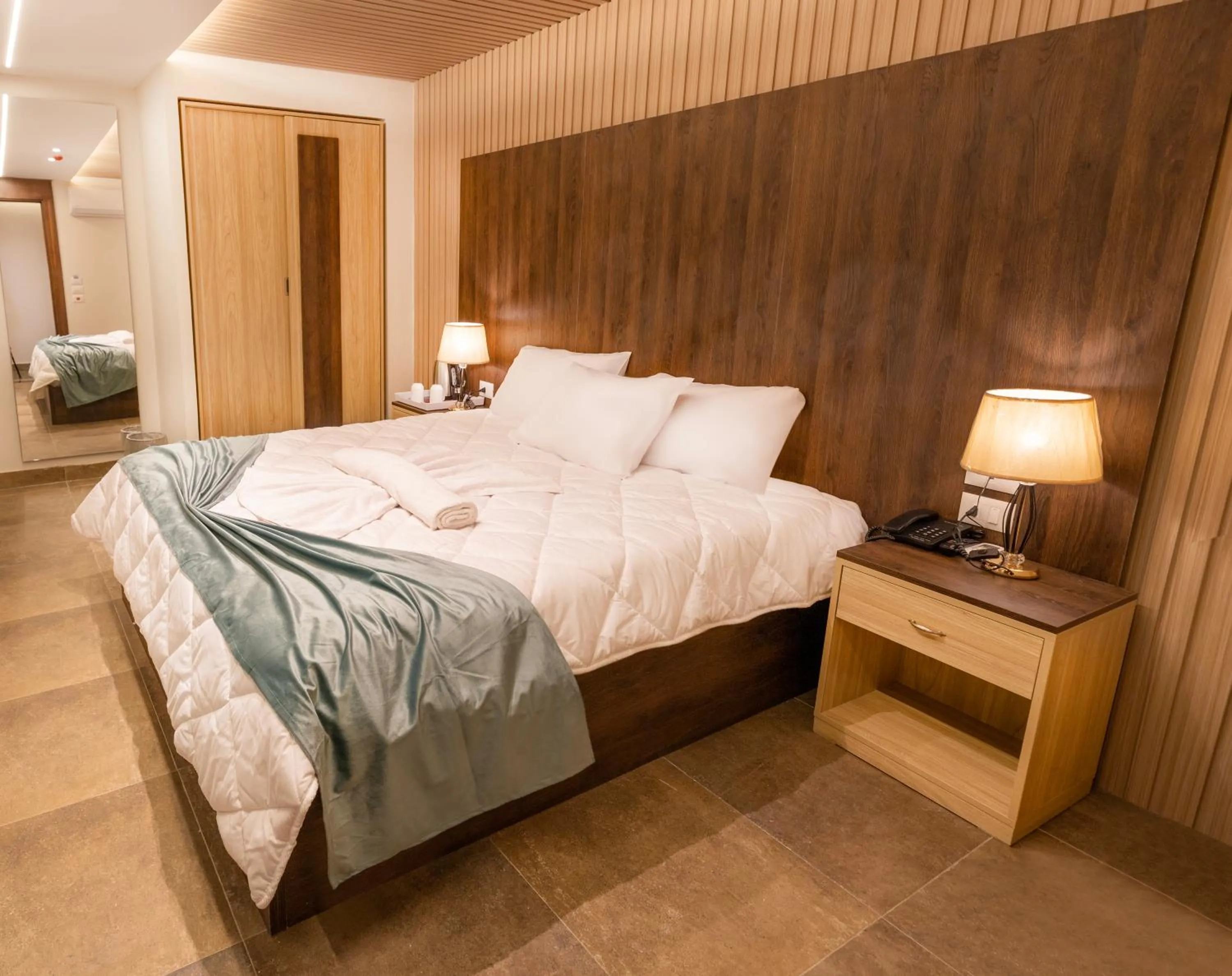 Bed in Blue Pyramids Eyes Hotel