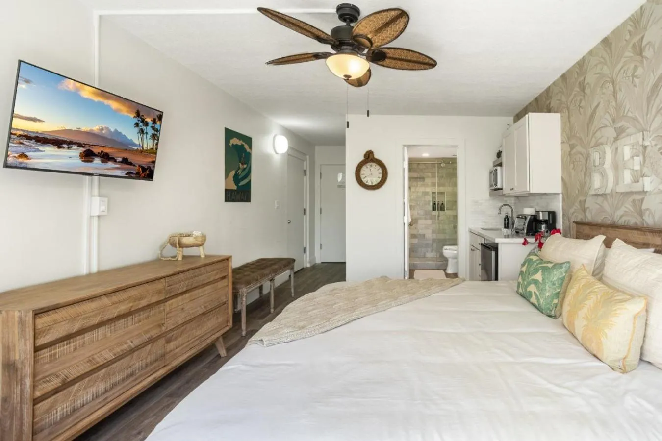 Bed in Walk to Beach from this Renovated Studio with King Bed and Resort-Level Amenities