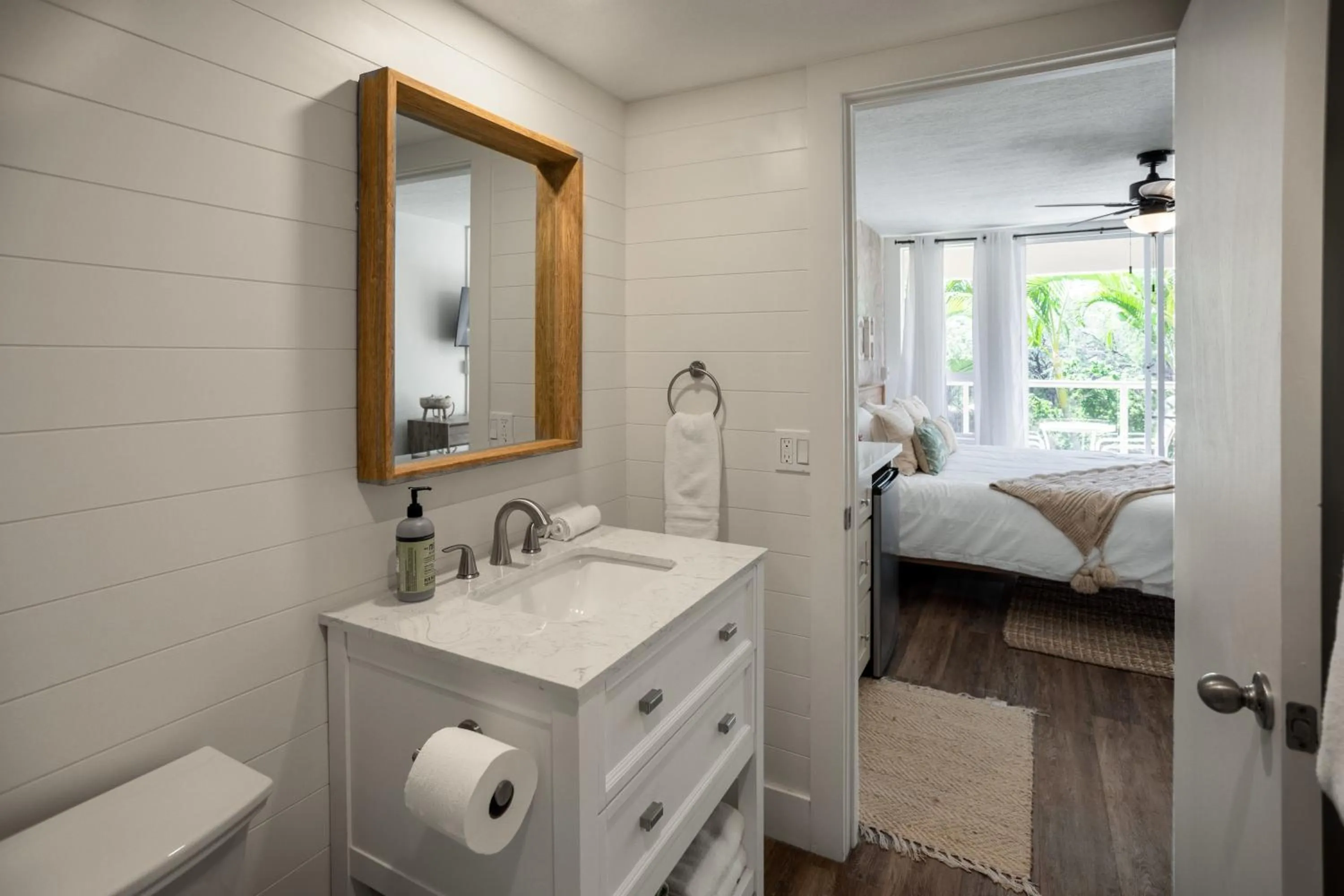Bathroom, Bed in Walk to Beach from this Renovated Studio with King Bed and Resort-Level Amenities