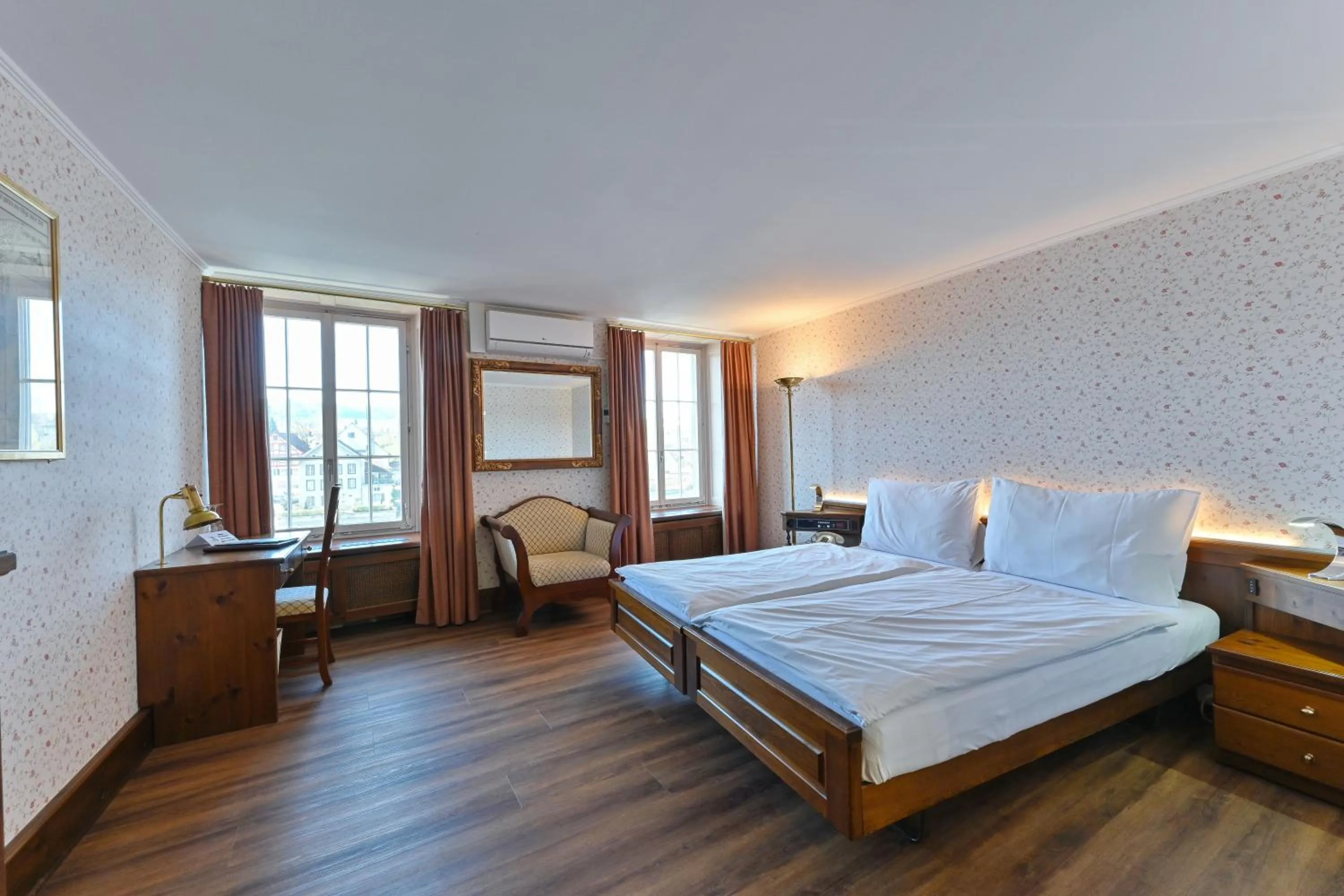 View (from property/room), Bed in Hotel Rheinfels