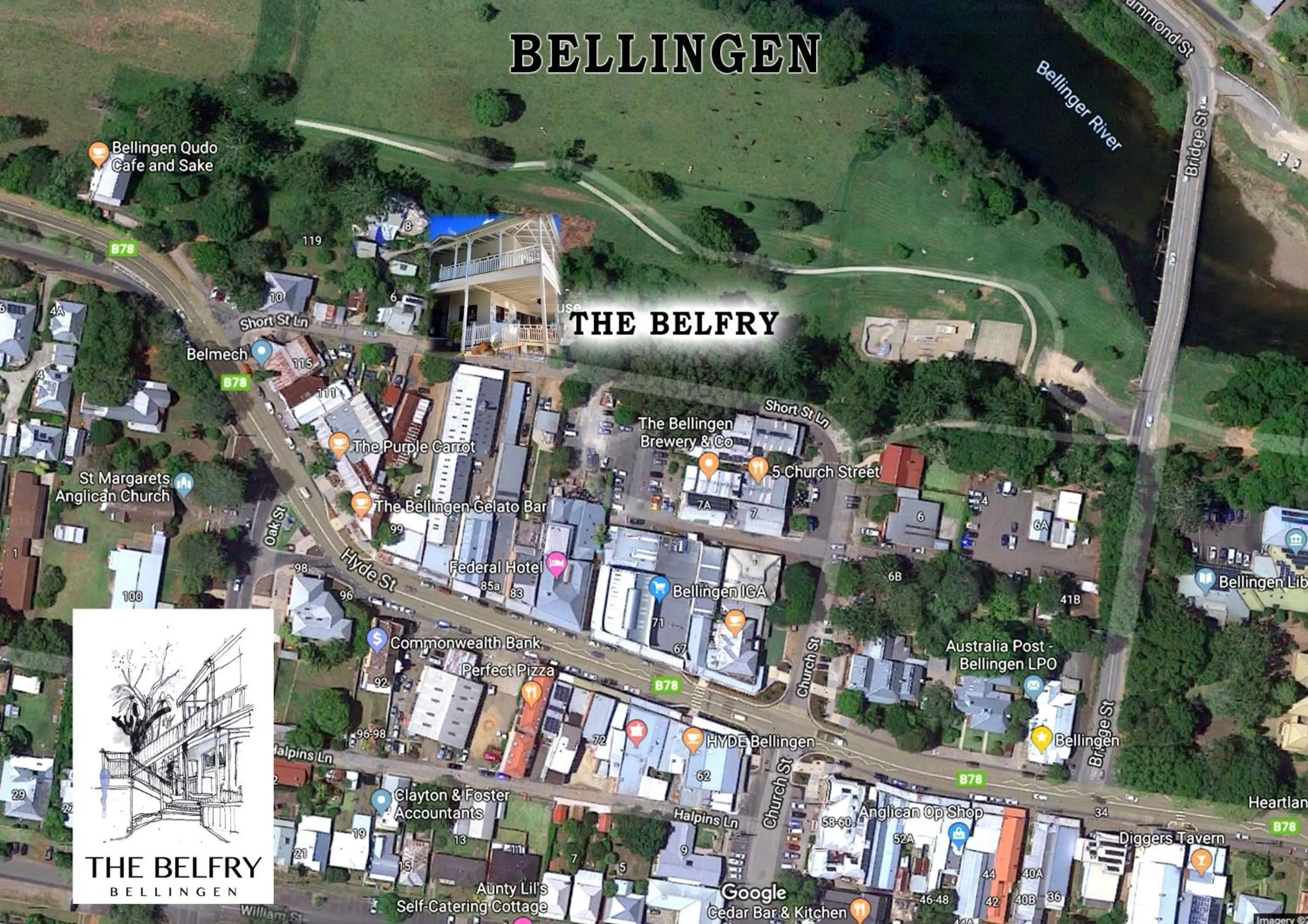 Bird's eye view in Bellingen Belfry Guesthouse