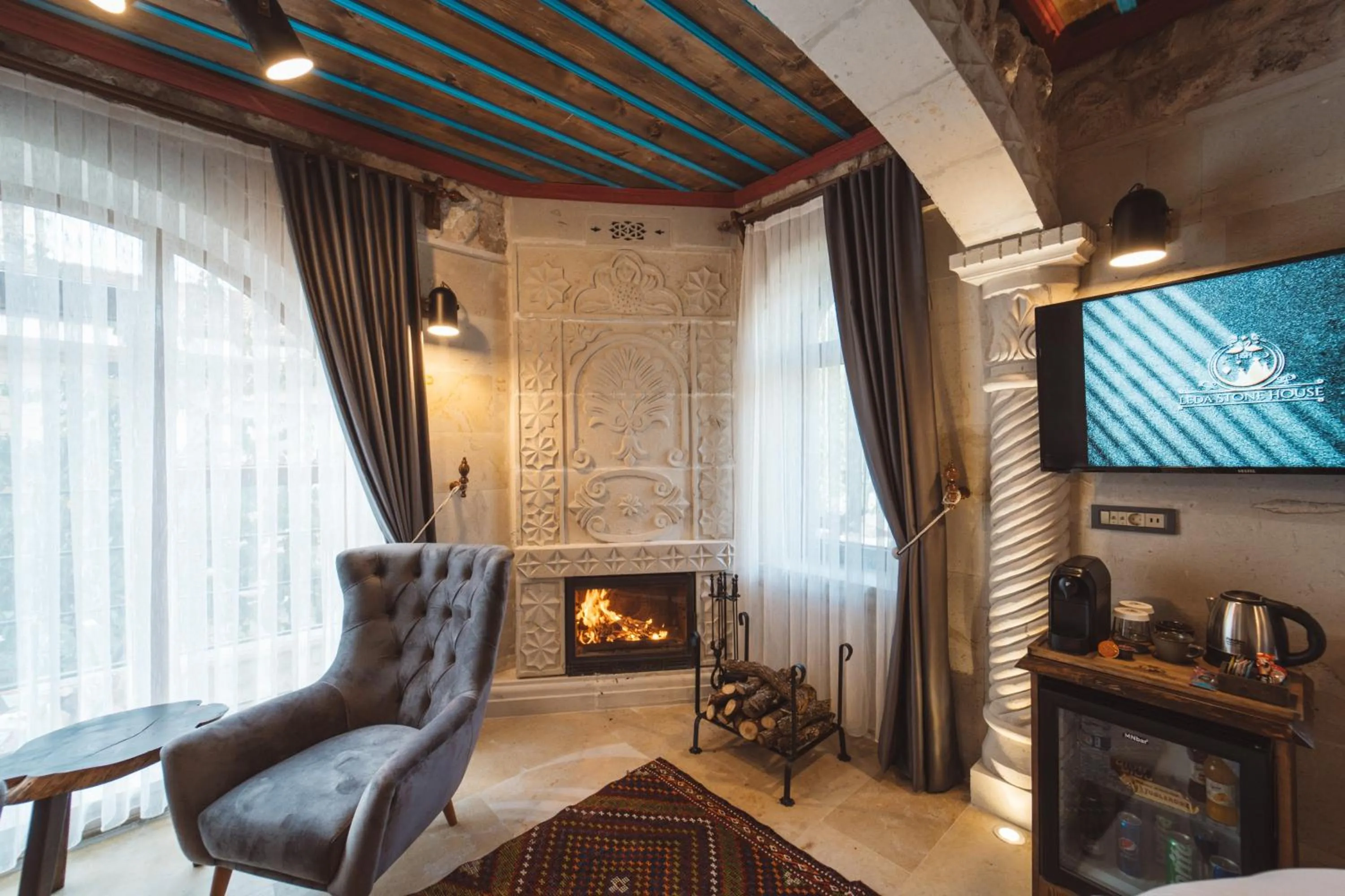 Seating area in Leda Stone House