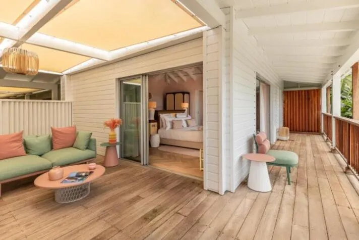 Balcony/Terrace, Bed in Tropical Hotel St Barth