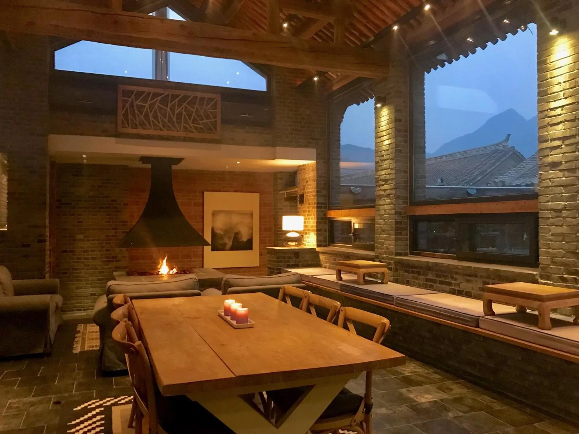 Communal lounge/ TV room in Brickyard Retreat at Mutianyu Great Wall Adjoin to Mutianyu Great Wall - Room with the View of Great Wall - Jacuzzi with the View of Great Wall - Vehicle Shuttle Service - International Catering - SPA& Nail Beauty Facilities