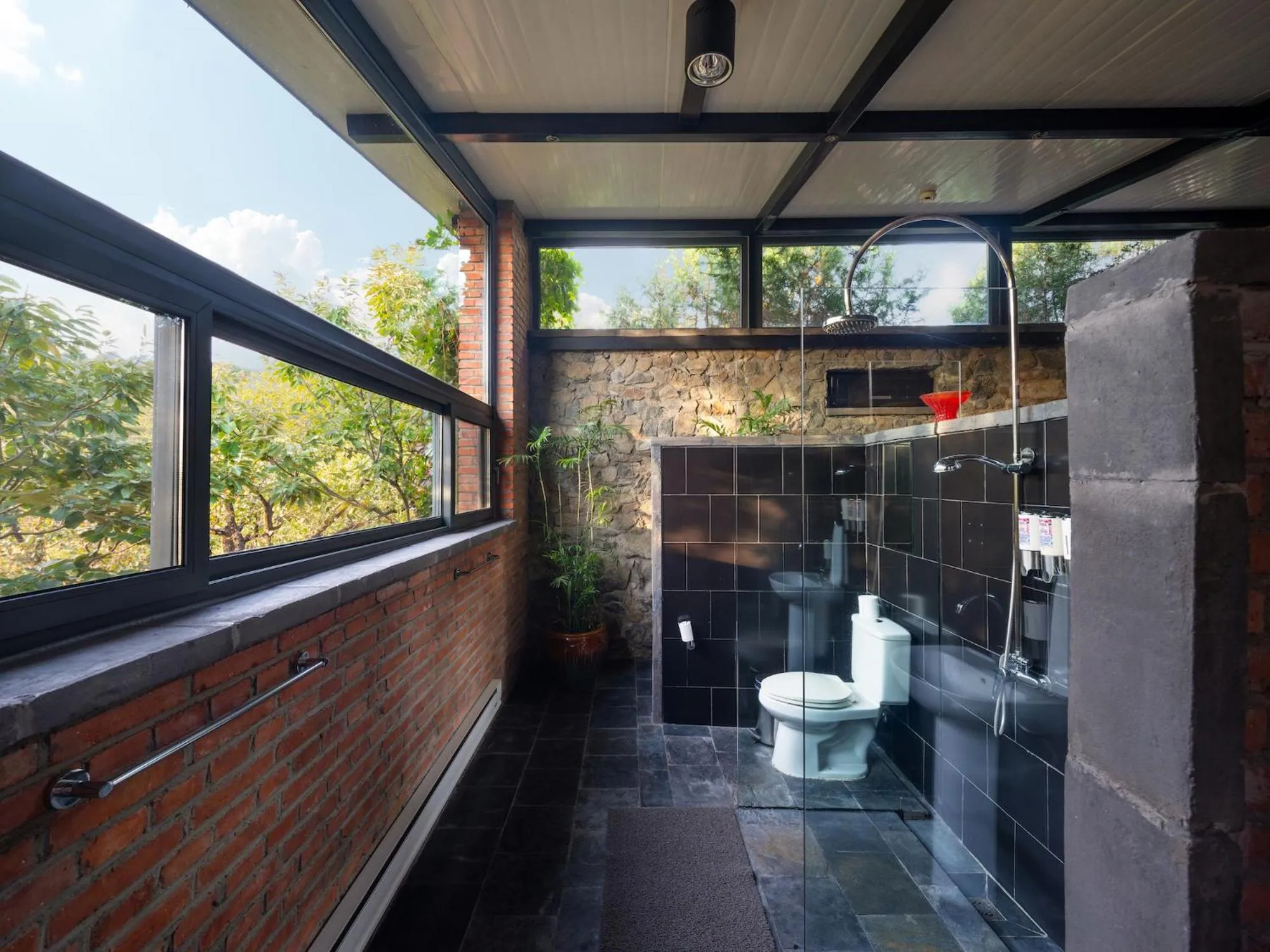 Bathroom in Brickyard Retreat at Mutianyu Great Wall Adjoin to Mutianyu Great Wall - Room with the View of Great Wall - Jacuzzi with the View of Great Wall - Vehicle Shuttle Service - International Catering - SPA& Nail Beauty Facilities