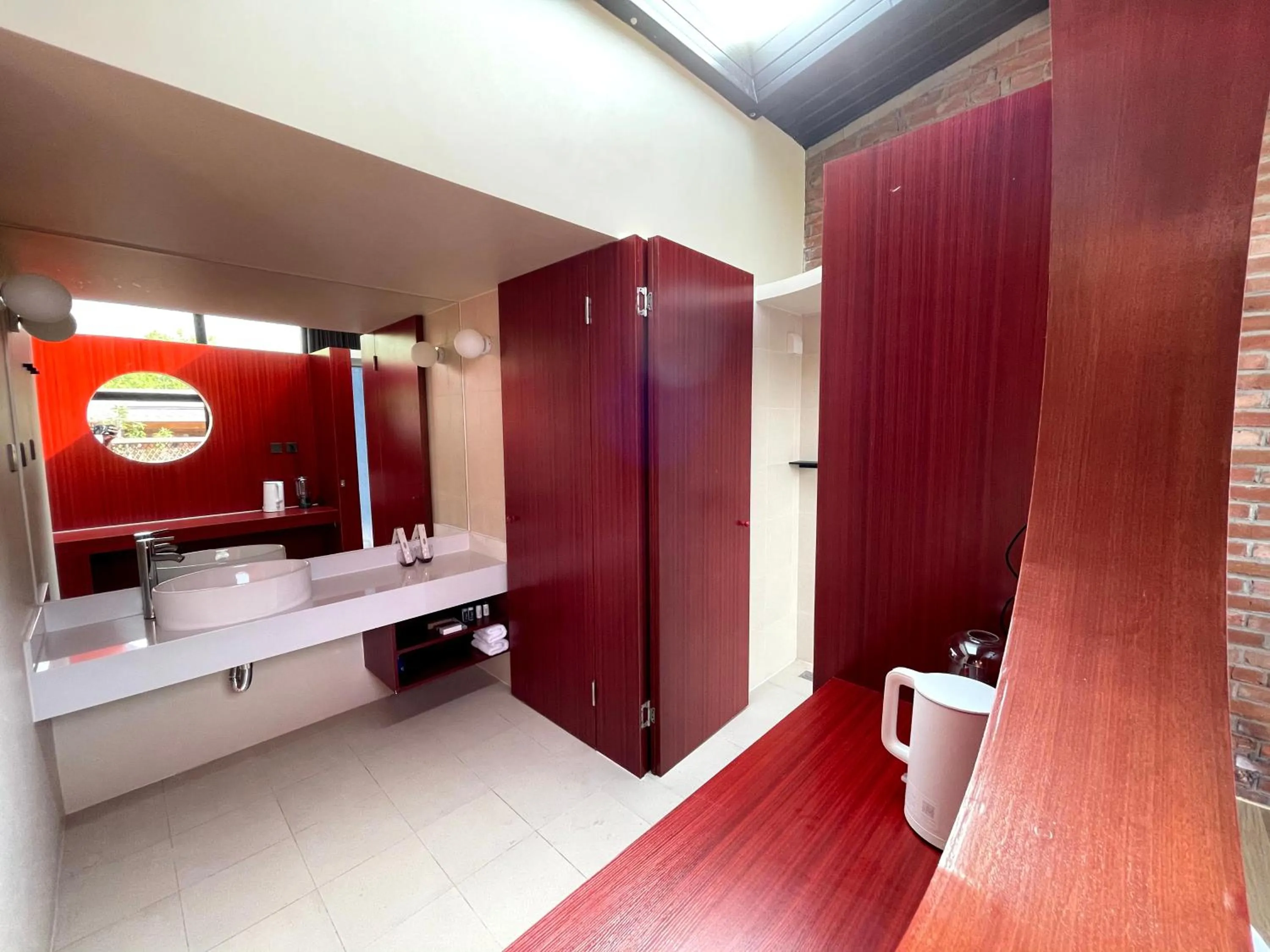 Toilet in Brickyard Retreat at Mutianyu Great Wall Adjoin to Mutianyu Great Wall - Room with the View of Great Wall - Jacuzzi with the View of Great Wall - Vehicle Shuttle Service - International Catering - SPA& Nail Beauty Facilities