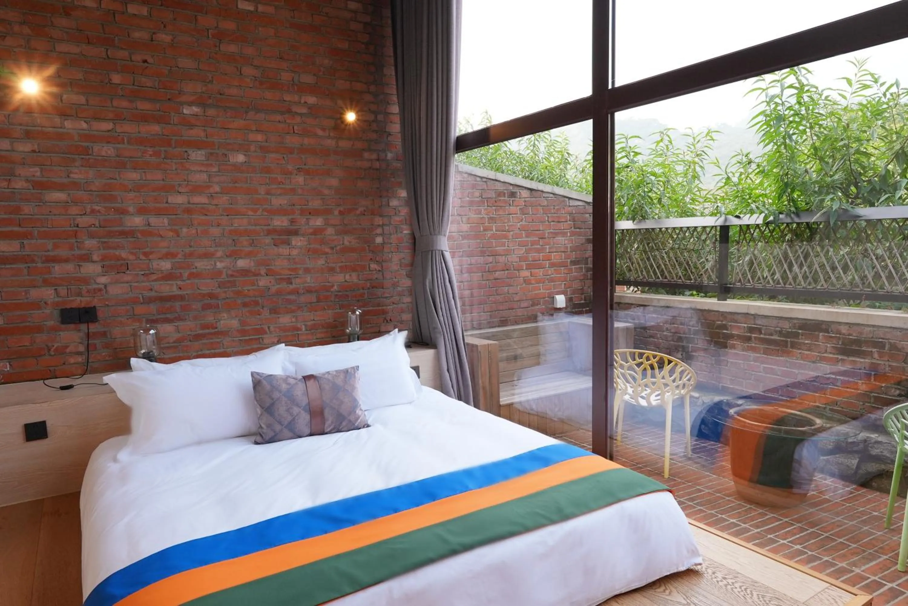 View (from property/room), Bed in Brickyard Retreat at Mutianyu Great Wall Adjoin to Mutianyu Great Wall - Room with the View of Great Wall - Jacuzzi with the View of Great Wall - Vehicle Shuttle Service - International Catering - SPA& Nail Beauty Facilities