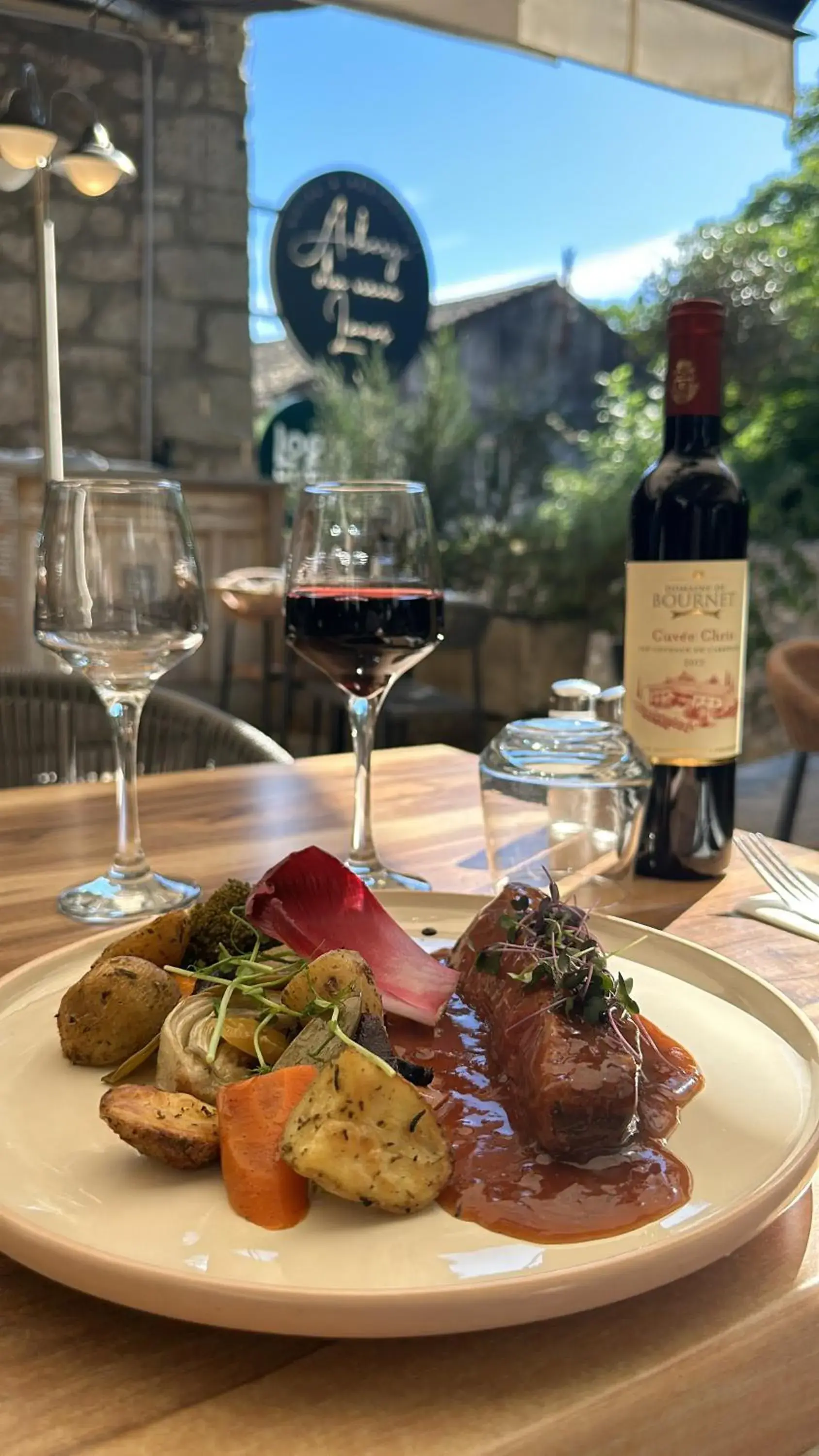 Patio in Auberge du Vieux Lanas Logis Hotel Restaurant Patio in Auberge du Vieux Lanas Logis Hotel Restaurant