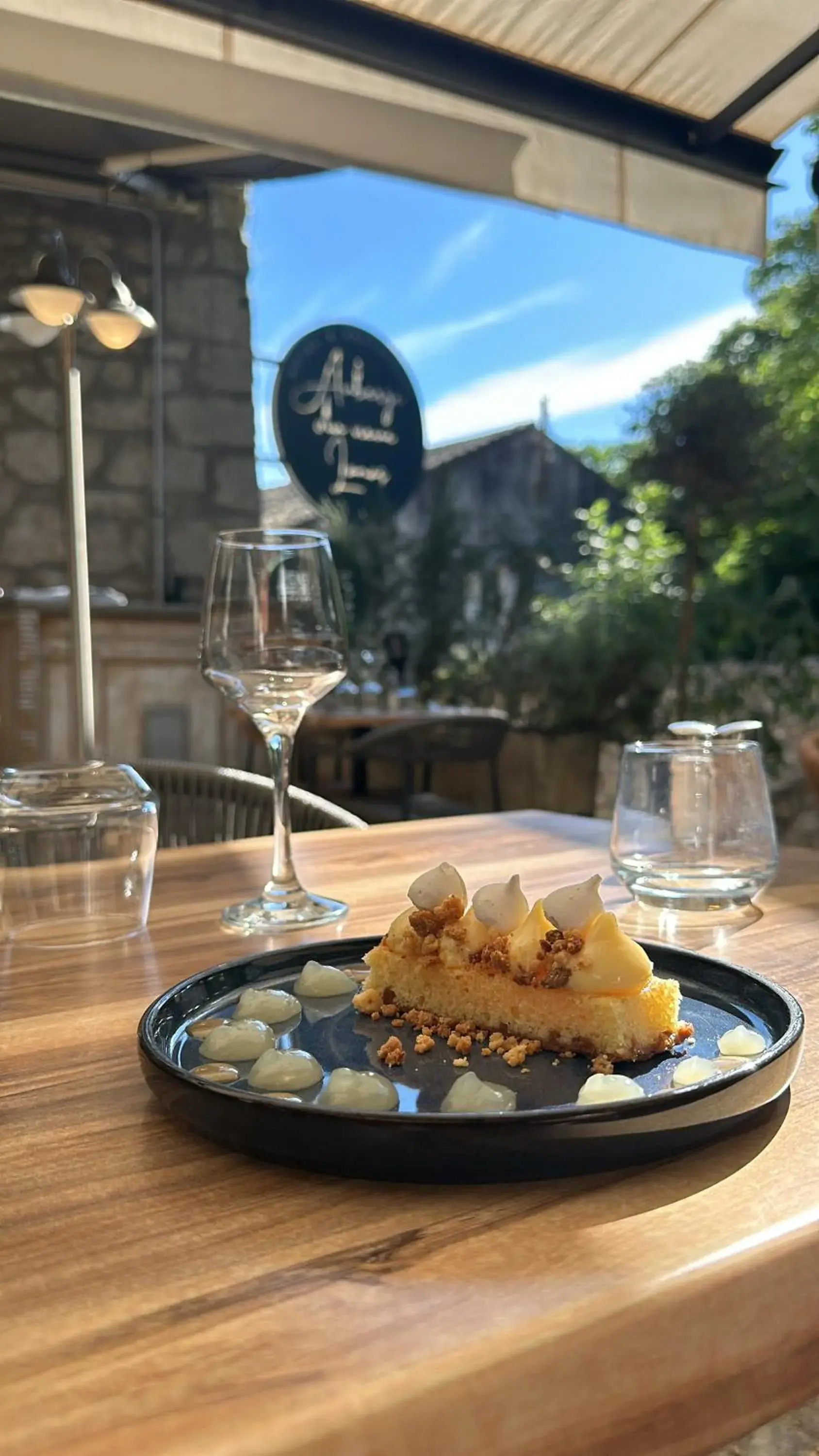 Patio in Auberge du Vieux Lanas Logis Hotel Restaurant Patio in Auberge du Vieux Lanas Logis Hotel Restaurant