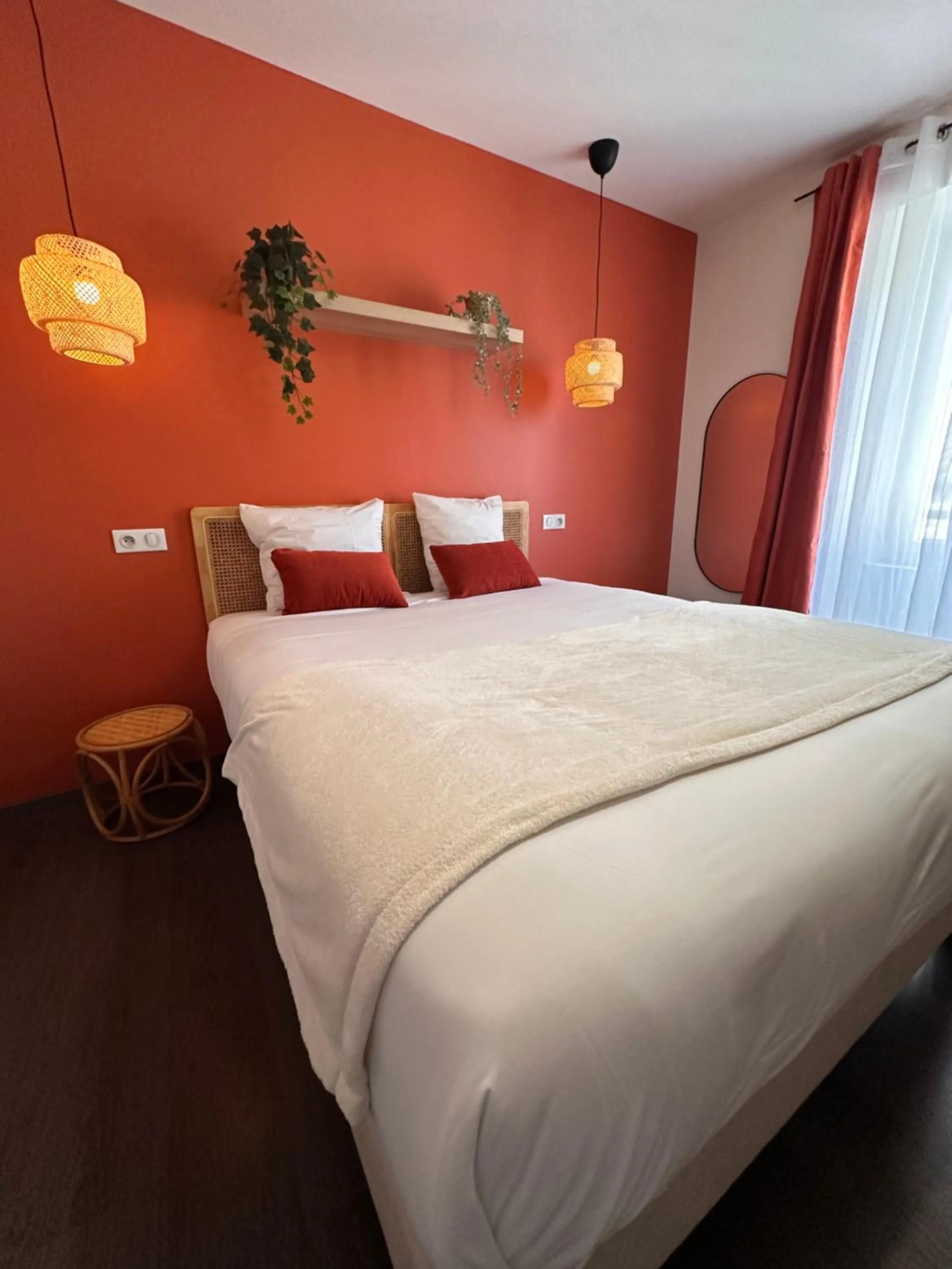 Bed in Auberge du Vieux Lanas Logis Hotel Restaurant