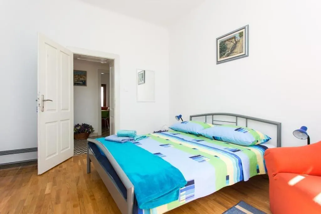 Bedroom, Bed in Apartment Blue & Green