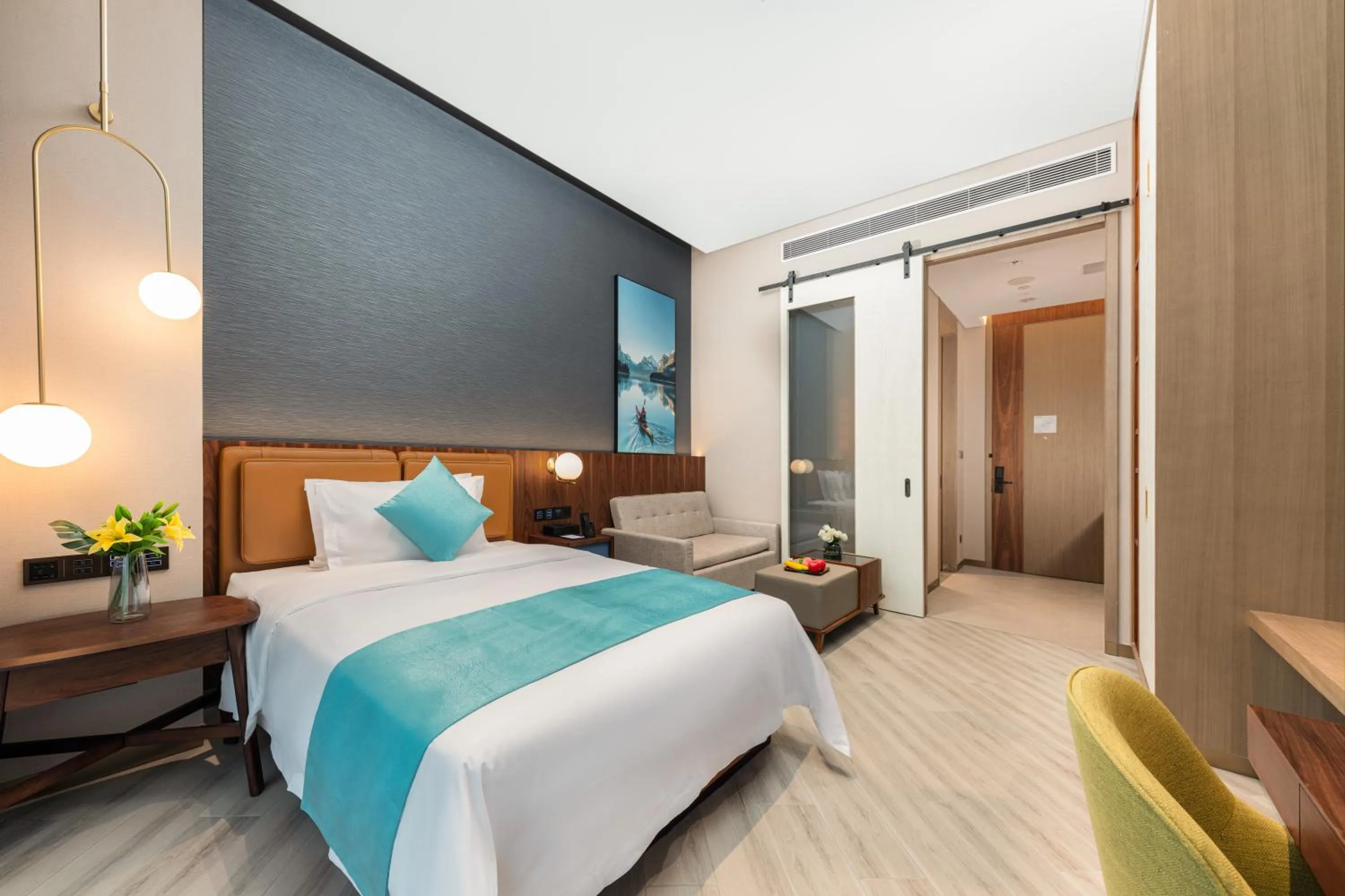 Bed in Shan Zhi Ye Serviced Apartment Hotel - Houjie Wanda Plaza Liaoxia Subway Station
