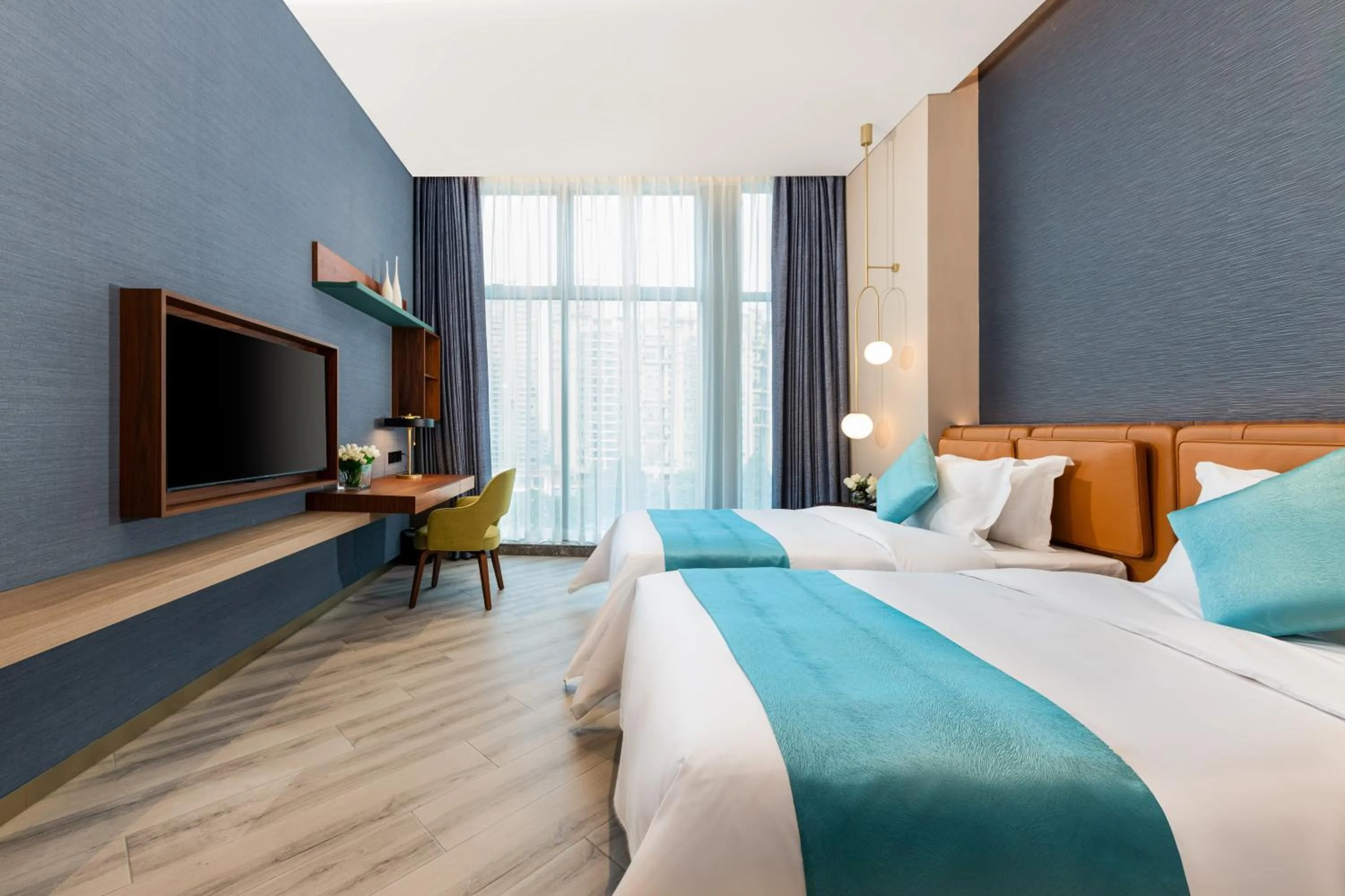 Seating area, Bed in Shan Zhi Ye Serviced Apartment Hotel - Houjie Wanda Plaza Liaoxia Subway Station