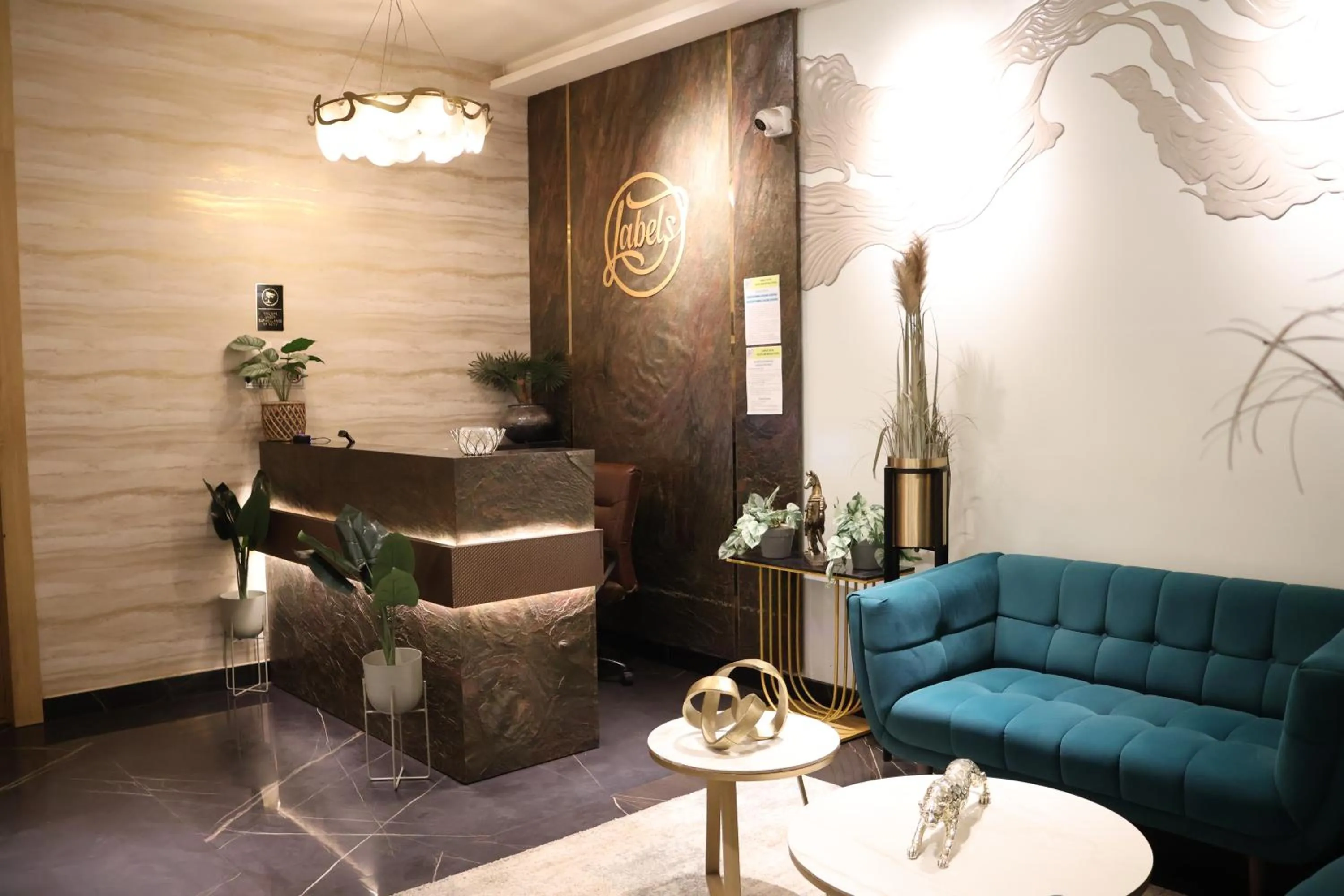 Seating area in Labels Hotel