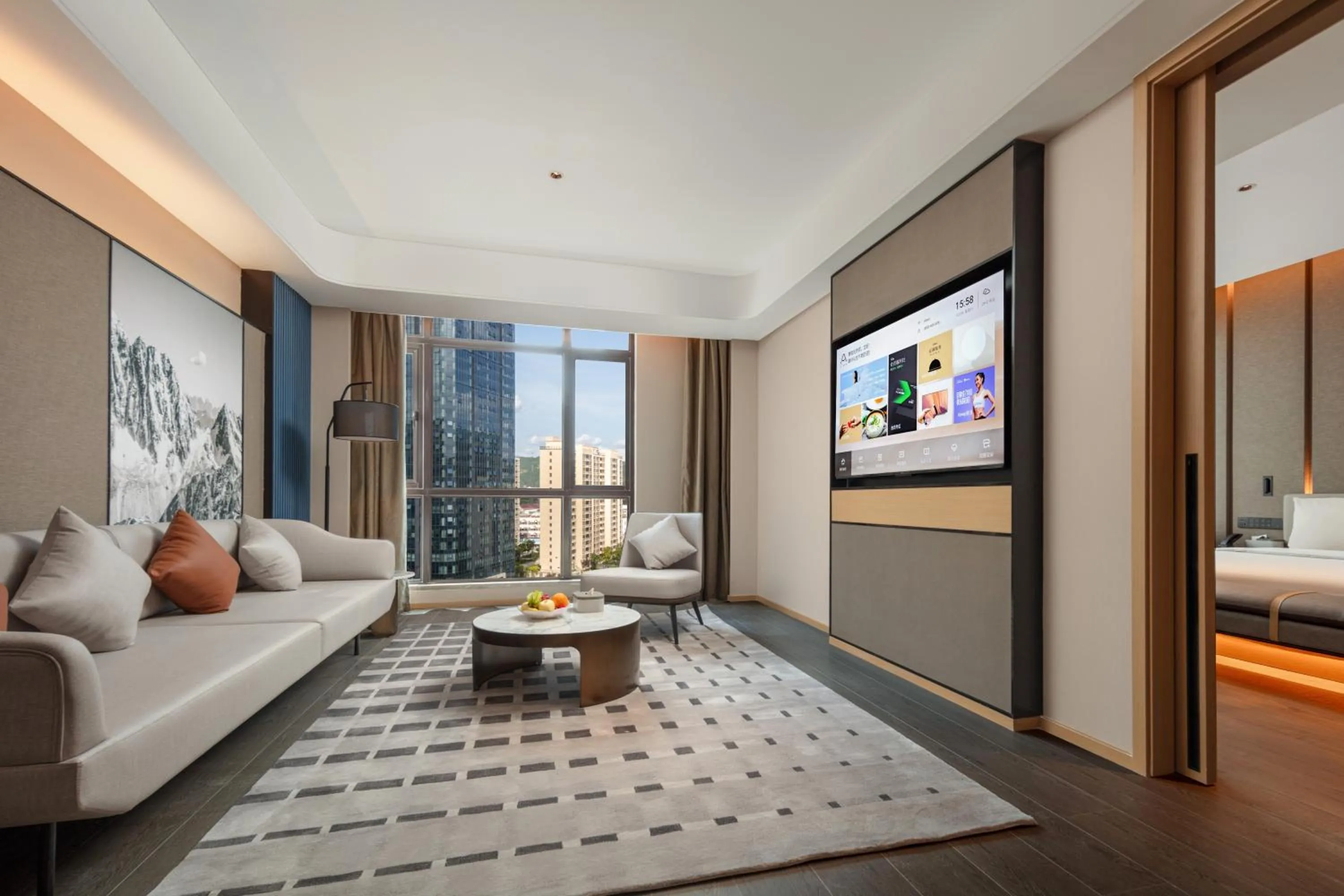 Living room, Bed in Atour Hotel Meizhou West Station R&F Center