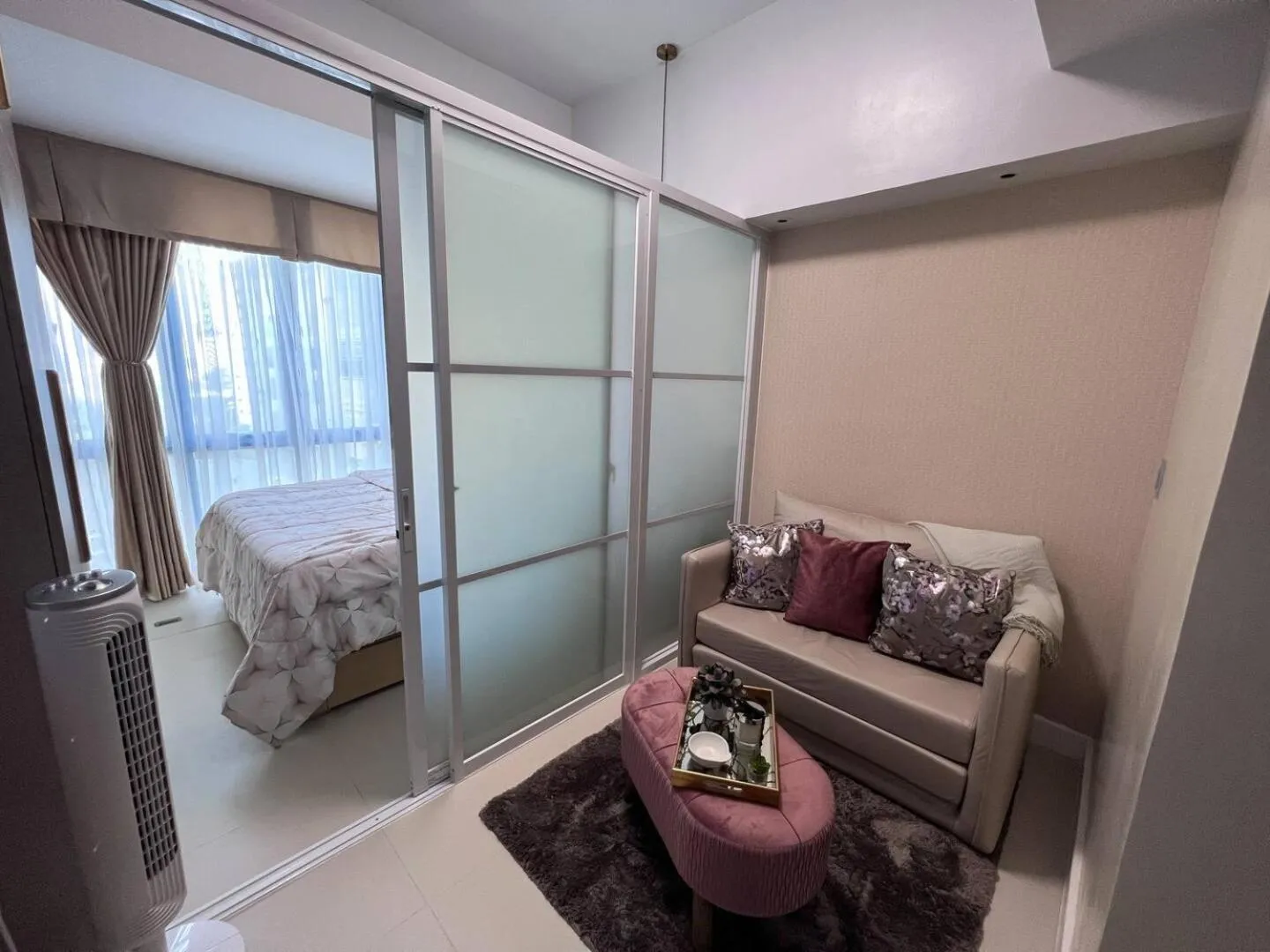 Living room, Bed in 38 Park Avenue Condominium Cebu IT Park - Unit Freyja