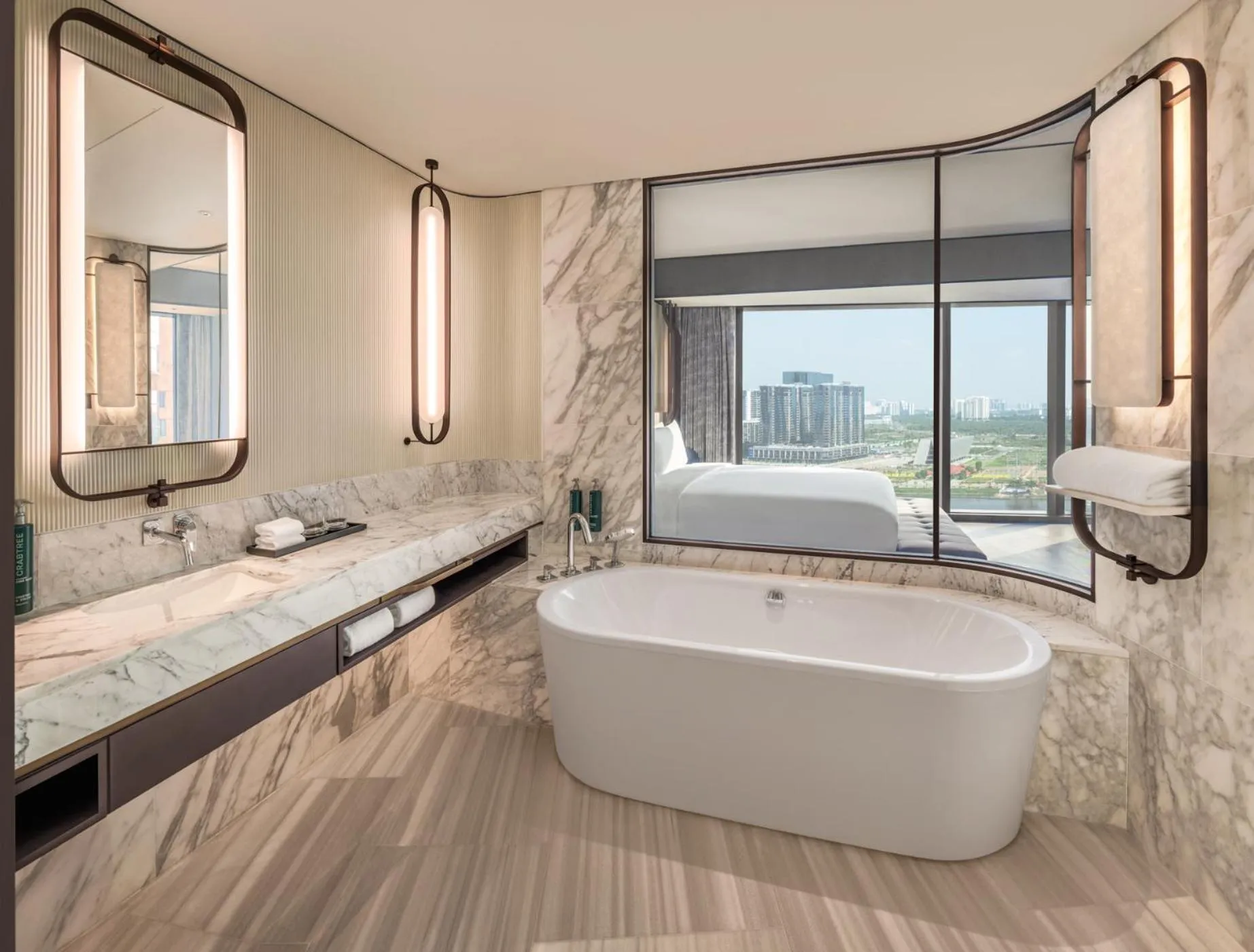 Bathroom, Bed in Hilton Saigon