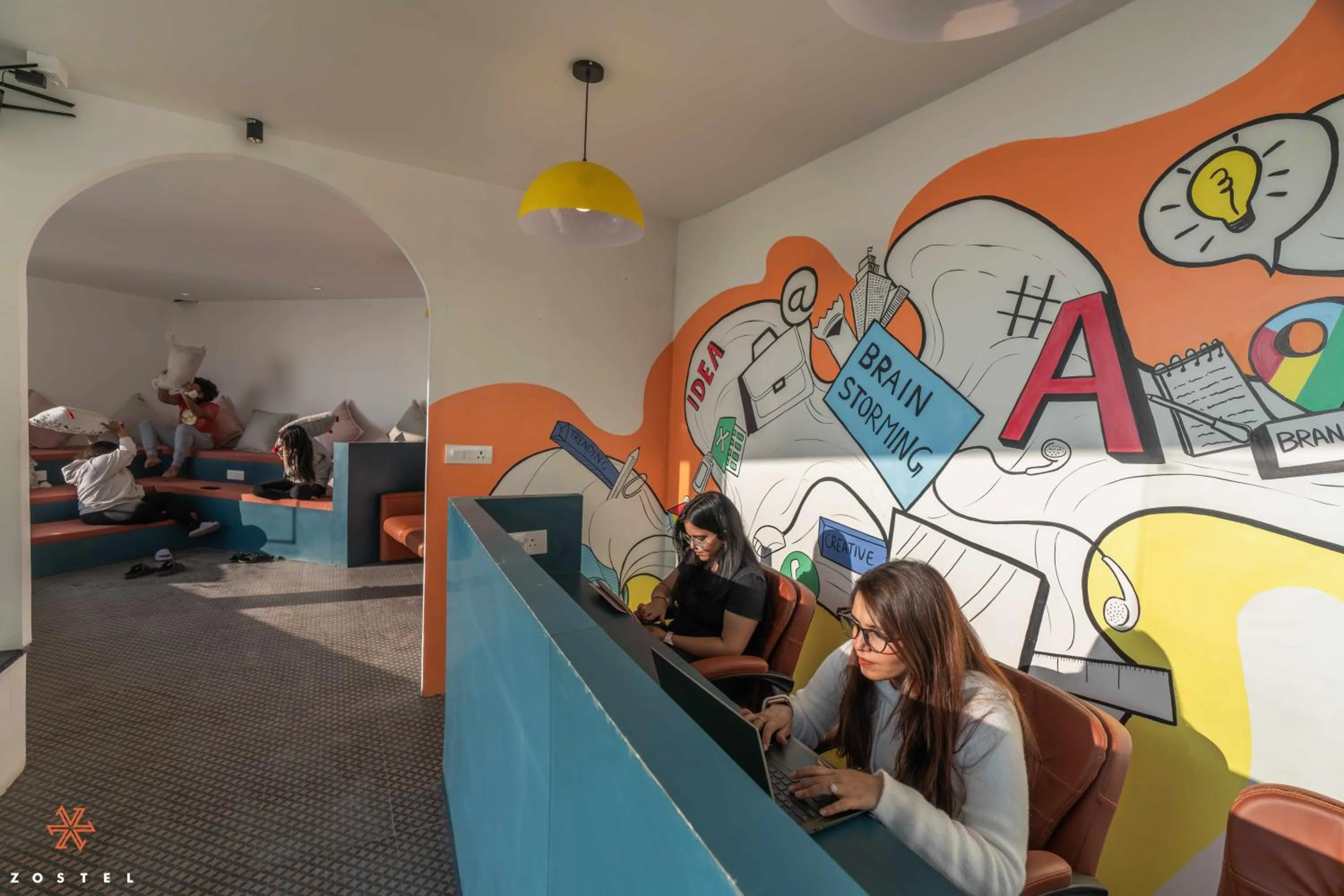 Seating area in Zostel Mussoorie (Mall Road)