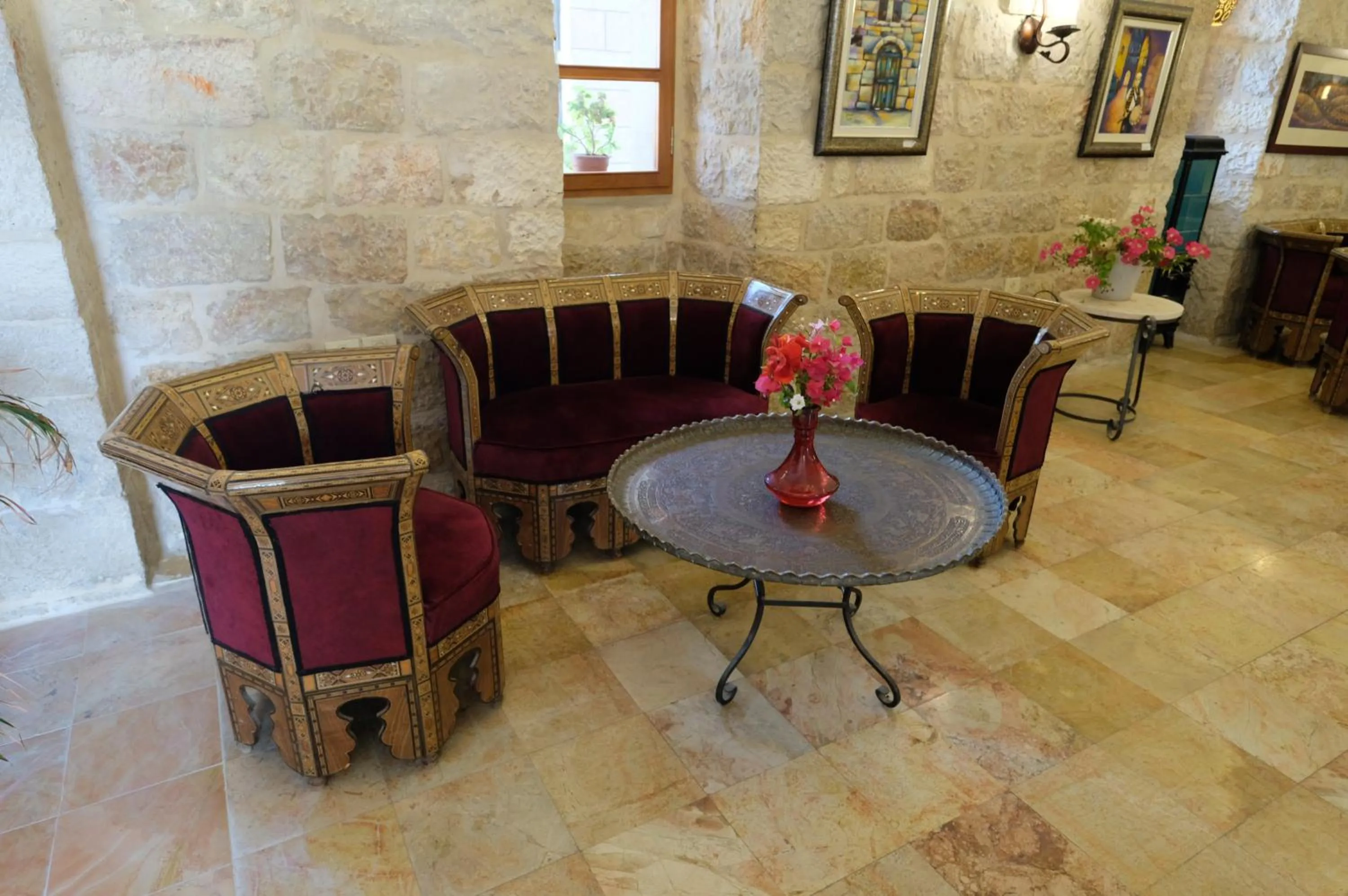 Seating area in St. George’s Cathedral Pilgrim Guesthouse – Jerusalem