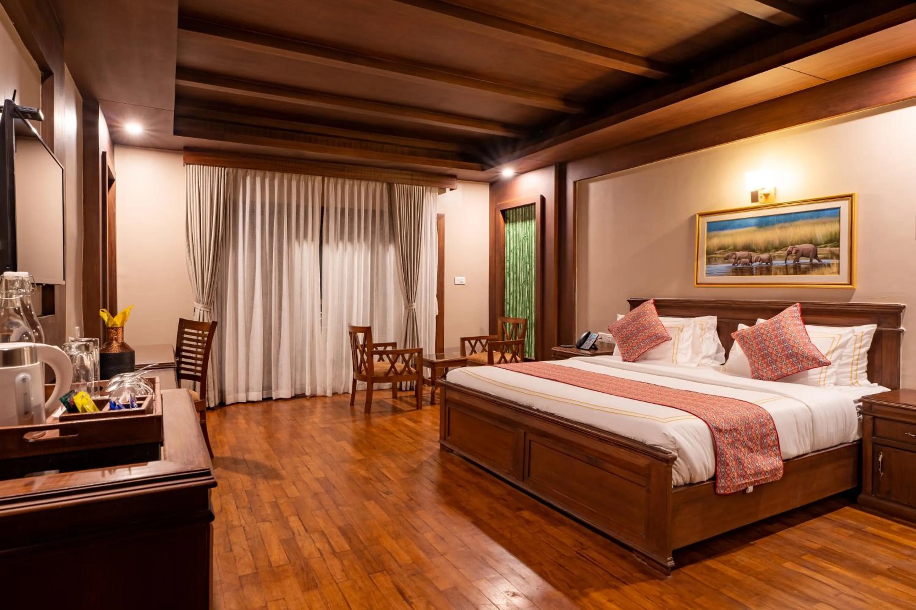 Coffee/tea facilities, Bed in River Bank Jungle Resort, Chitwan