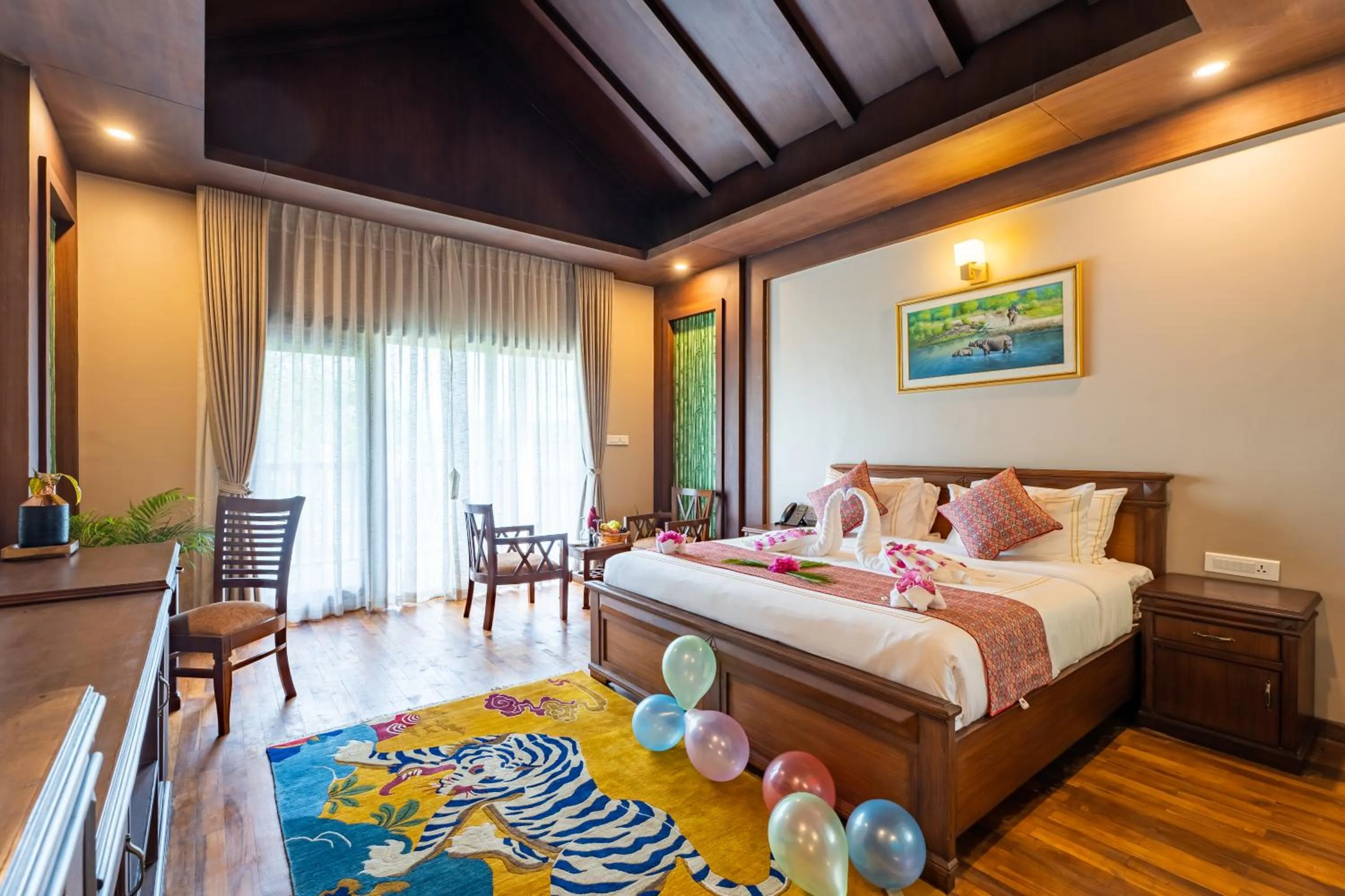 Bed in River Bank Jungle Resort, Chitwan