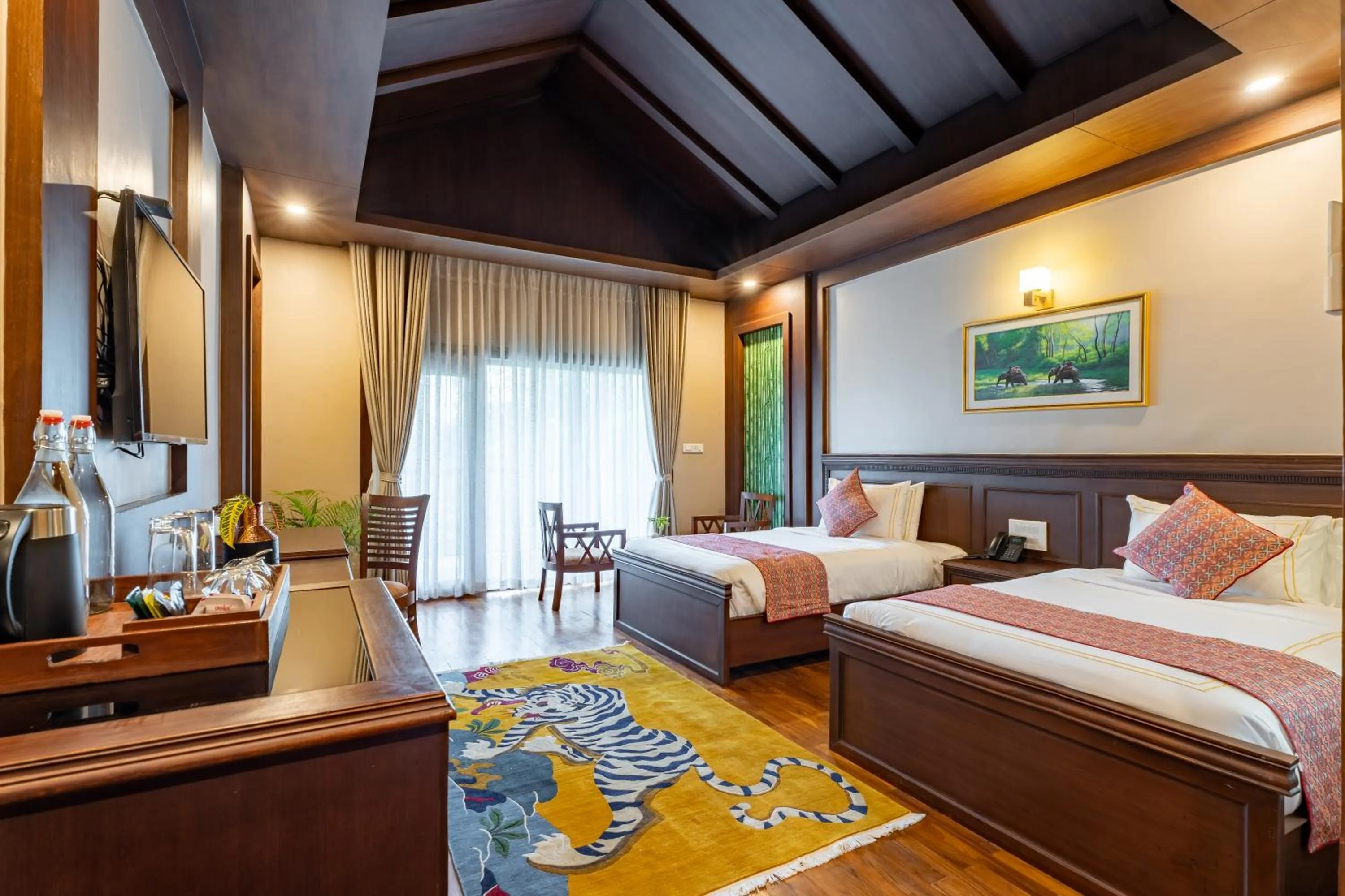 Bed in River Bank Jungle Resort, Chitwan