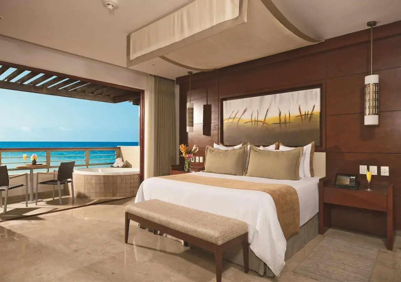 Balcony/Terrace, Bed in Secrets Playa Mujeres Golf & Spa Resort - All Inclusive Adults Only - Grand Reopening Coming Soon! Balcony/Terrace, Bed in Secrets Playa Mujeres Golf & Spa Resort - All Inclusive Adults Only - Grand Reopening Coming Soon!
