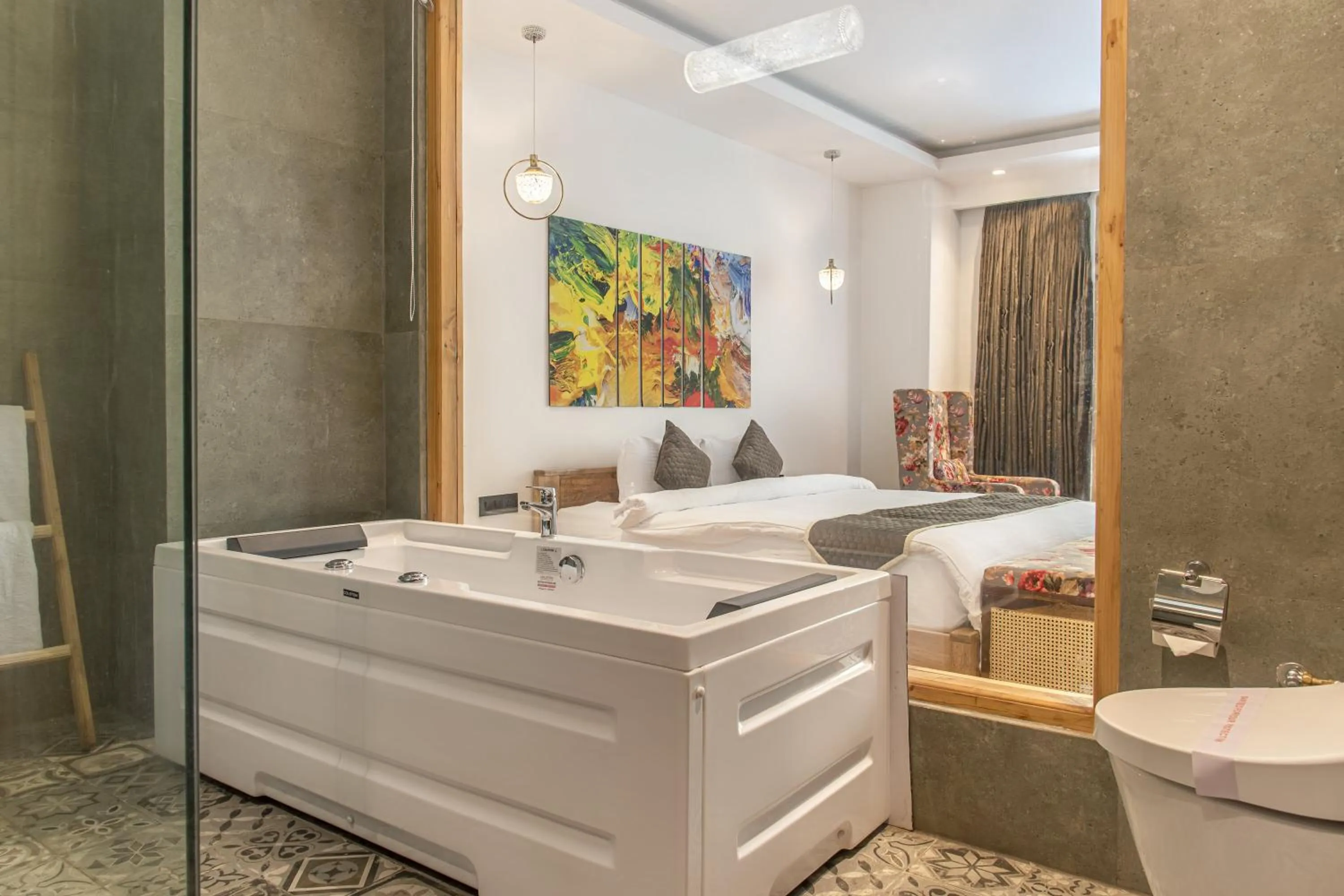 Bed in Echor Palm Bliss Riverside Resort & Spa Kasol