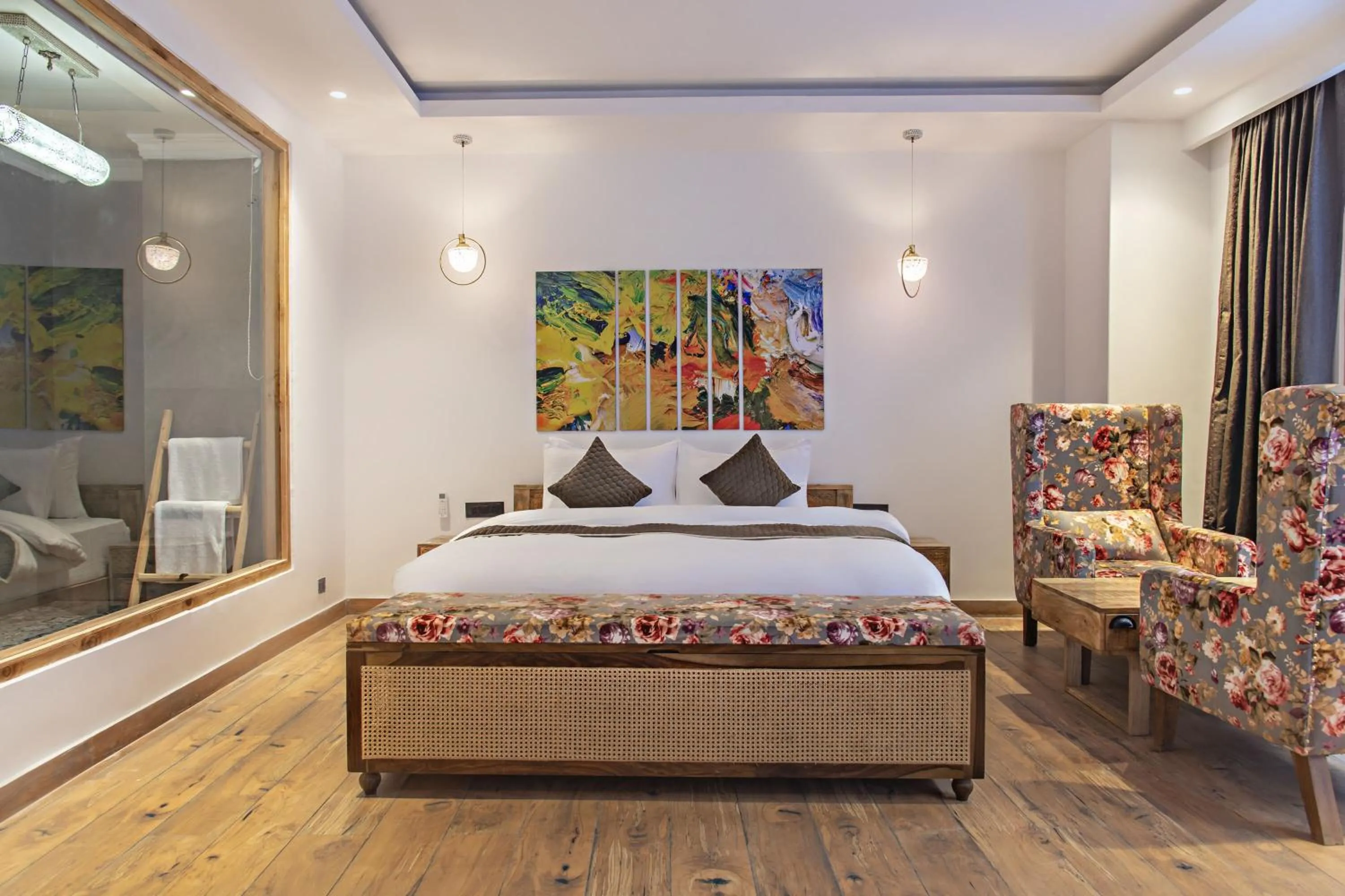 Bed in Echor Palm Bliss Riverside Resort & Spa Kasol