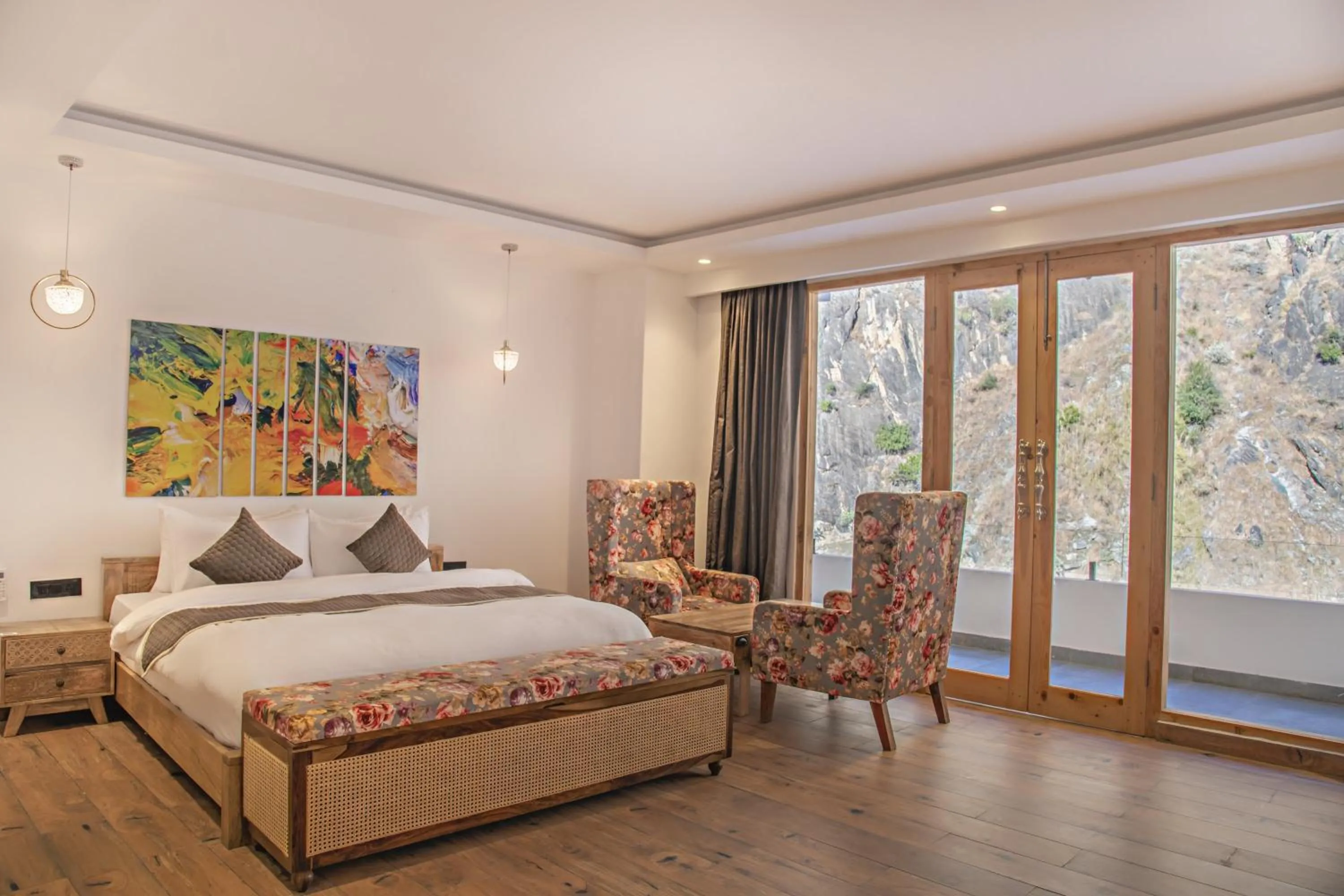 Bed in Echor Palm Bliss Riverside Resort & Spa Kasol