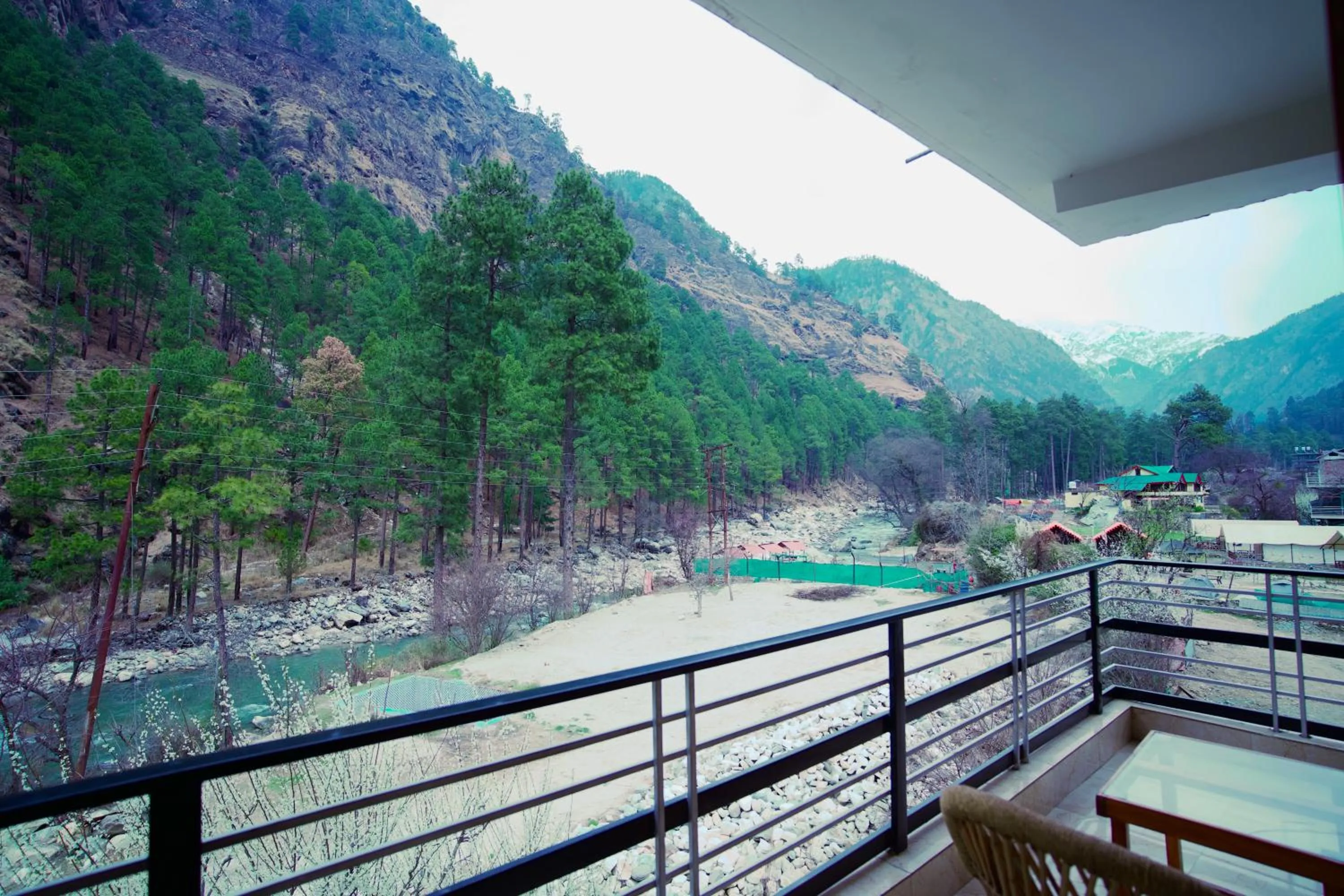 Balcony/Terrace in Hotel Mid Orchard Kasol l River Side -Pure Veg Hotel